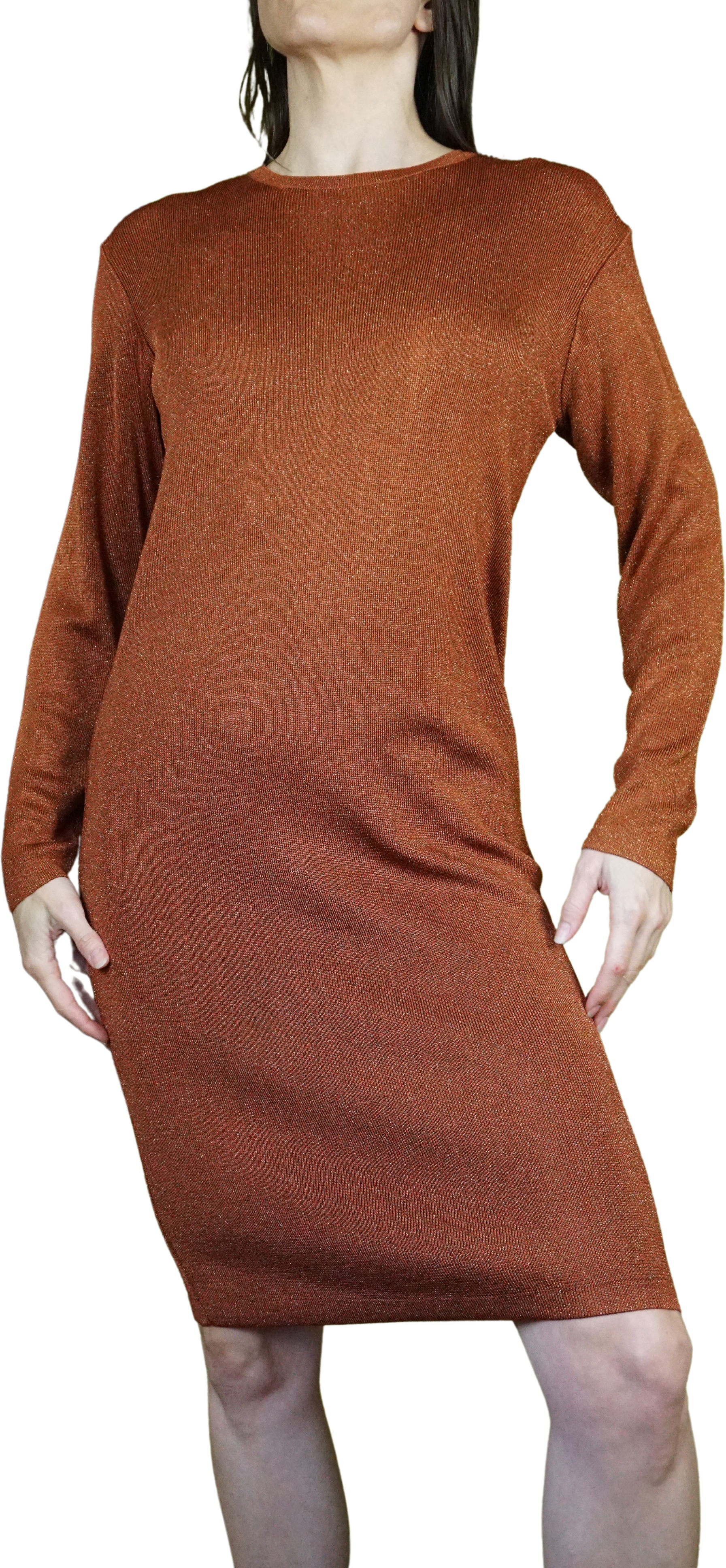 80s/90s Metallic Copper Bronze Sweater Knit Sheath Dress By Liz Claiborne  Dresses