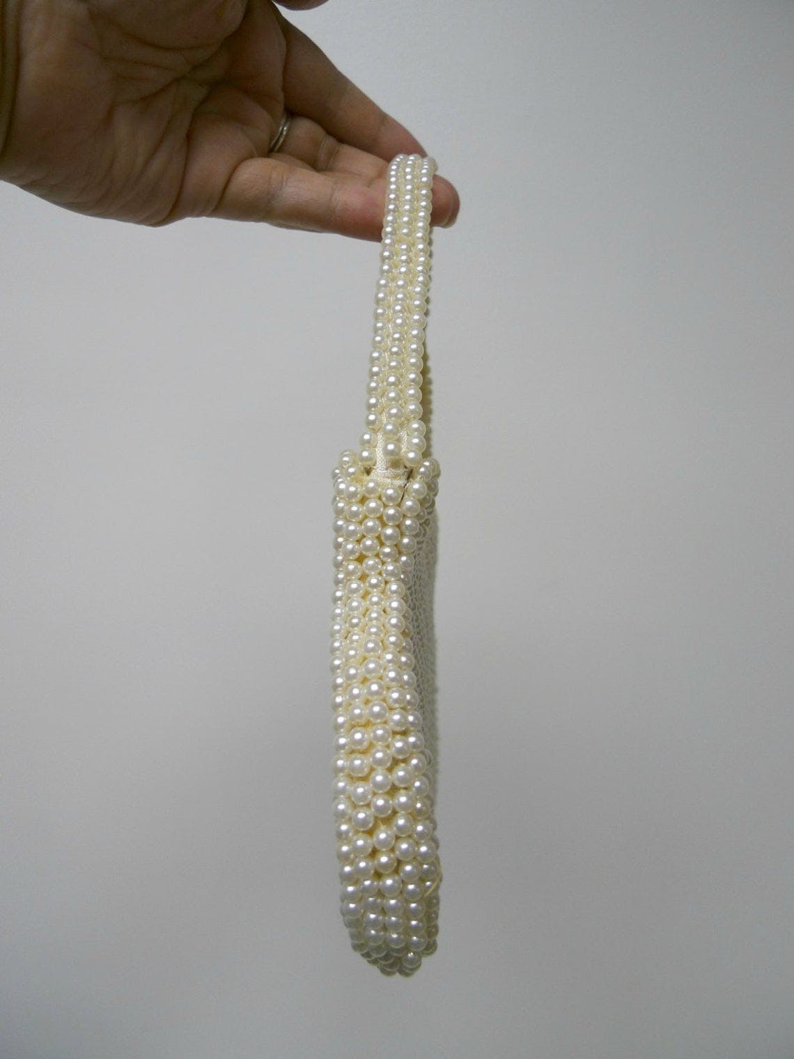 Vintage 1950s Pearl Satin Beaded Bag