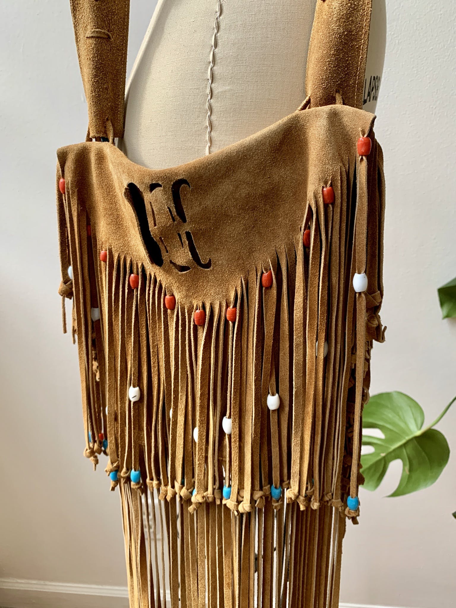 Vintage Beaded Fringe Brown Suede Crossbody Bag Shop THRILLING