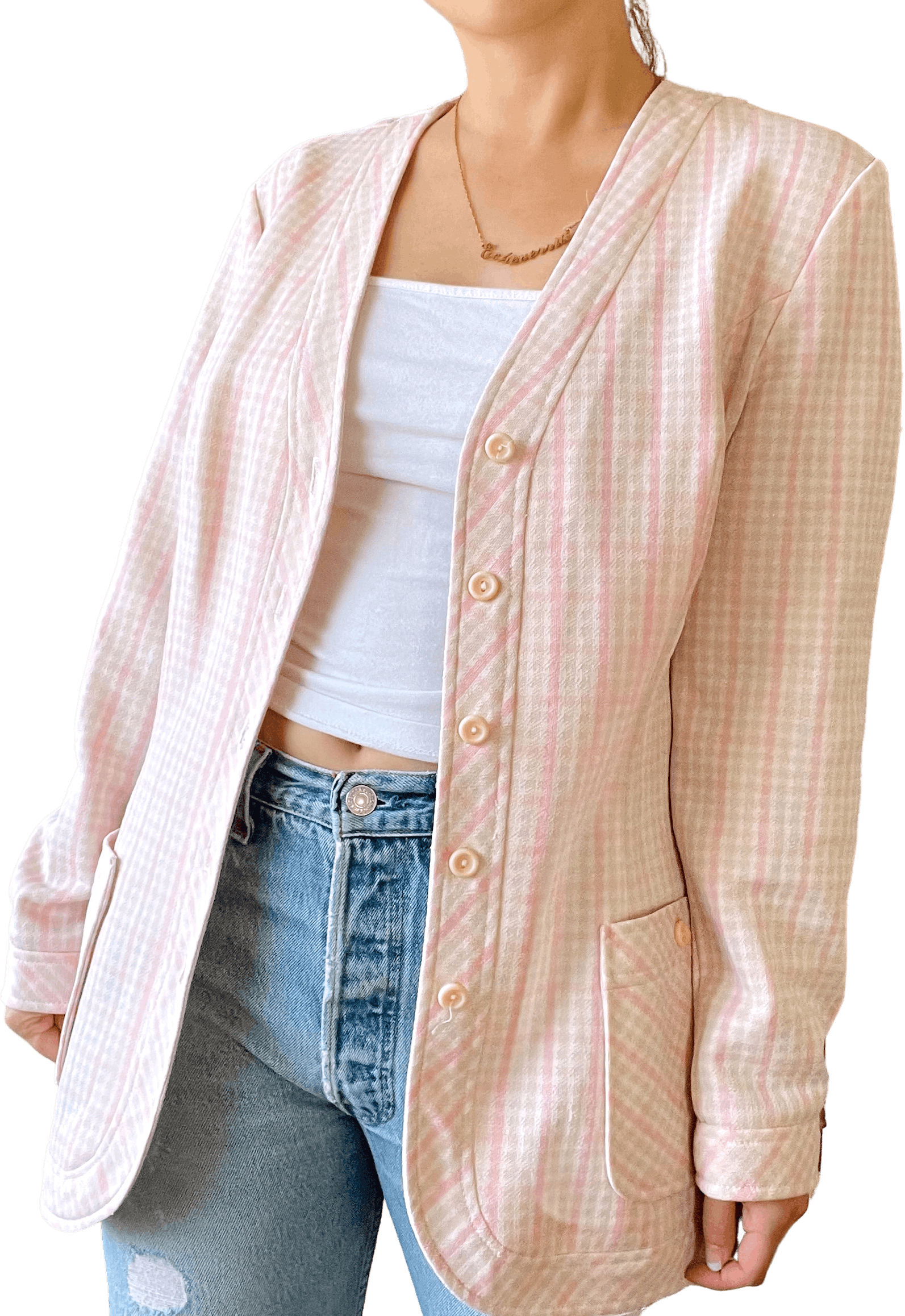 Vintage 80's Pink Plaid Summer Blazer by Verona Shop THRILLING