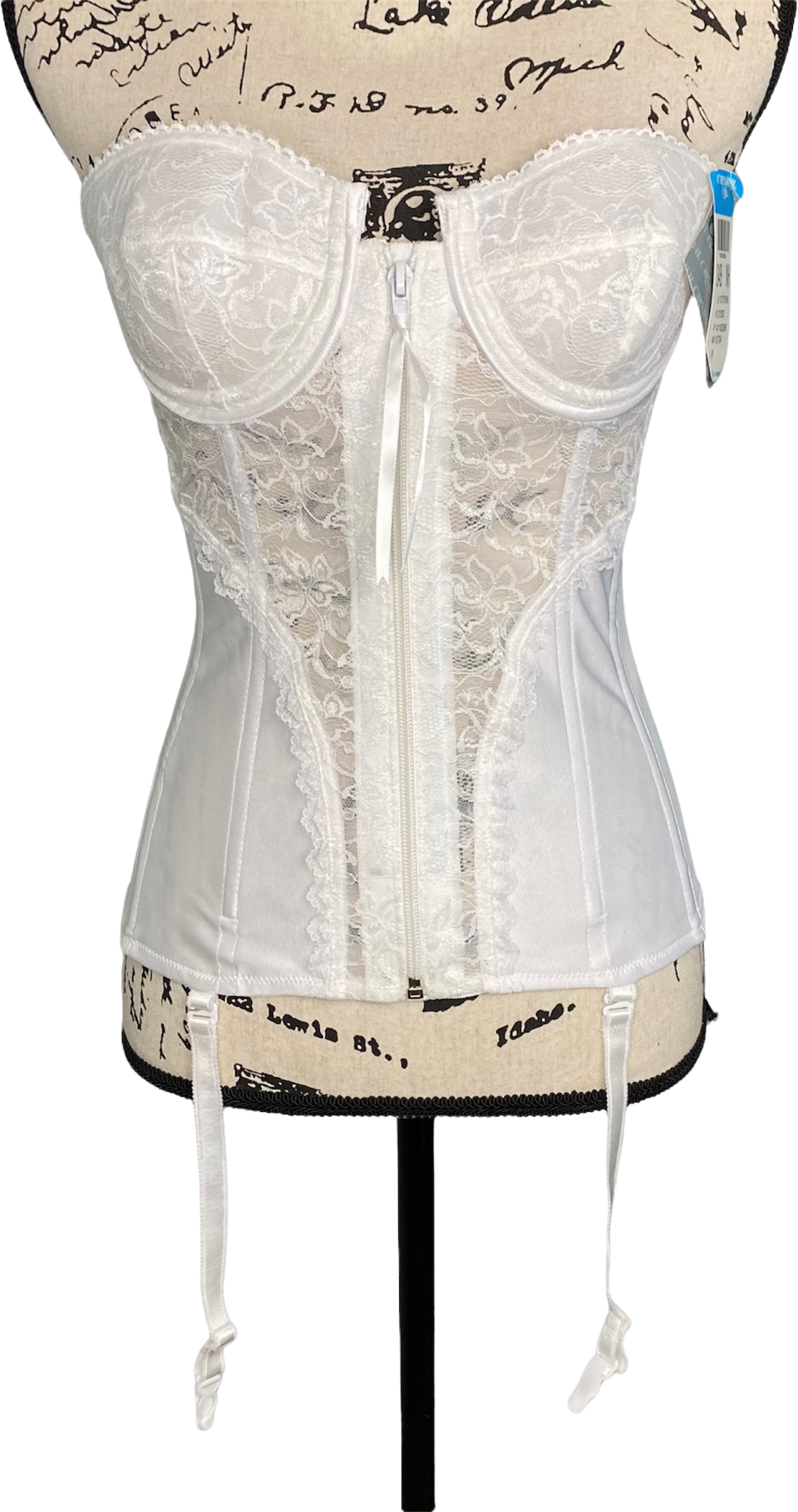 Vintage 80s 90s Corset Carnival 34b Deadstock White Lace Corset By