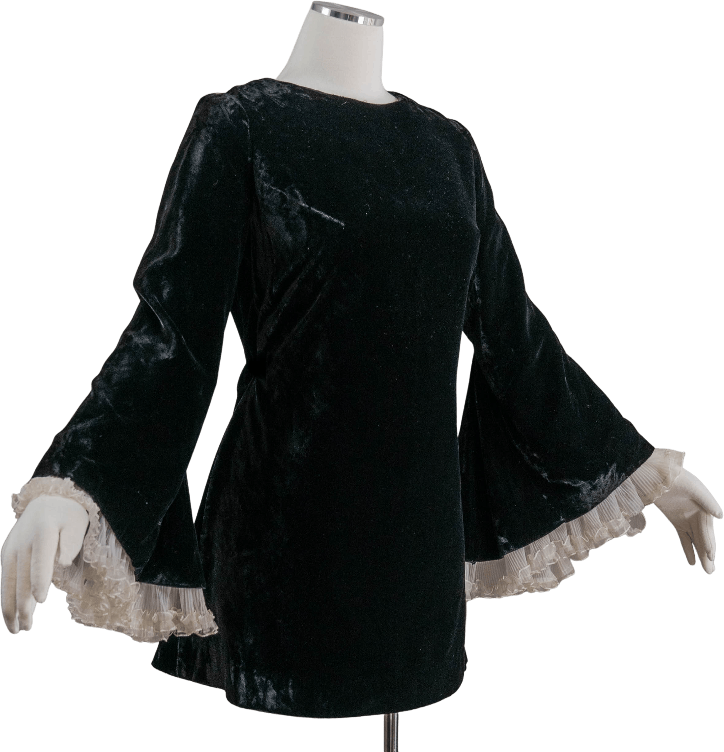 slim fit dress slacks Vintage 60s Killer Black Velvet Bell Sleeve Mini Dress
