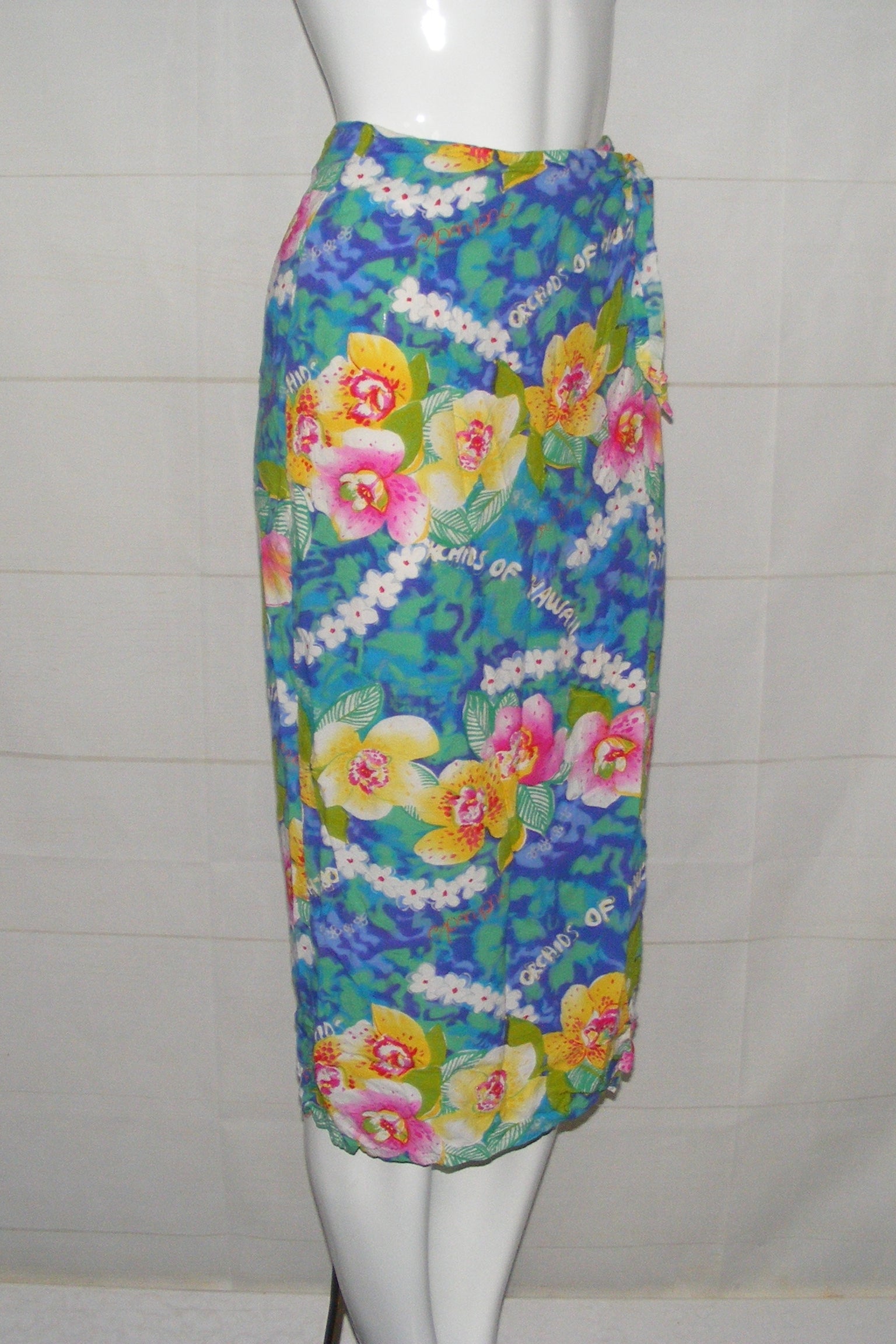 Vintage 80s/90s Colorful Midi Wrap Skirt Orchids Of Hawaii By Jams