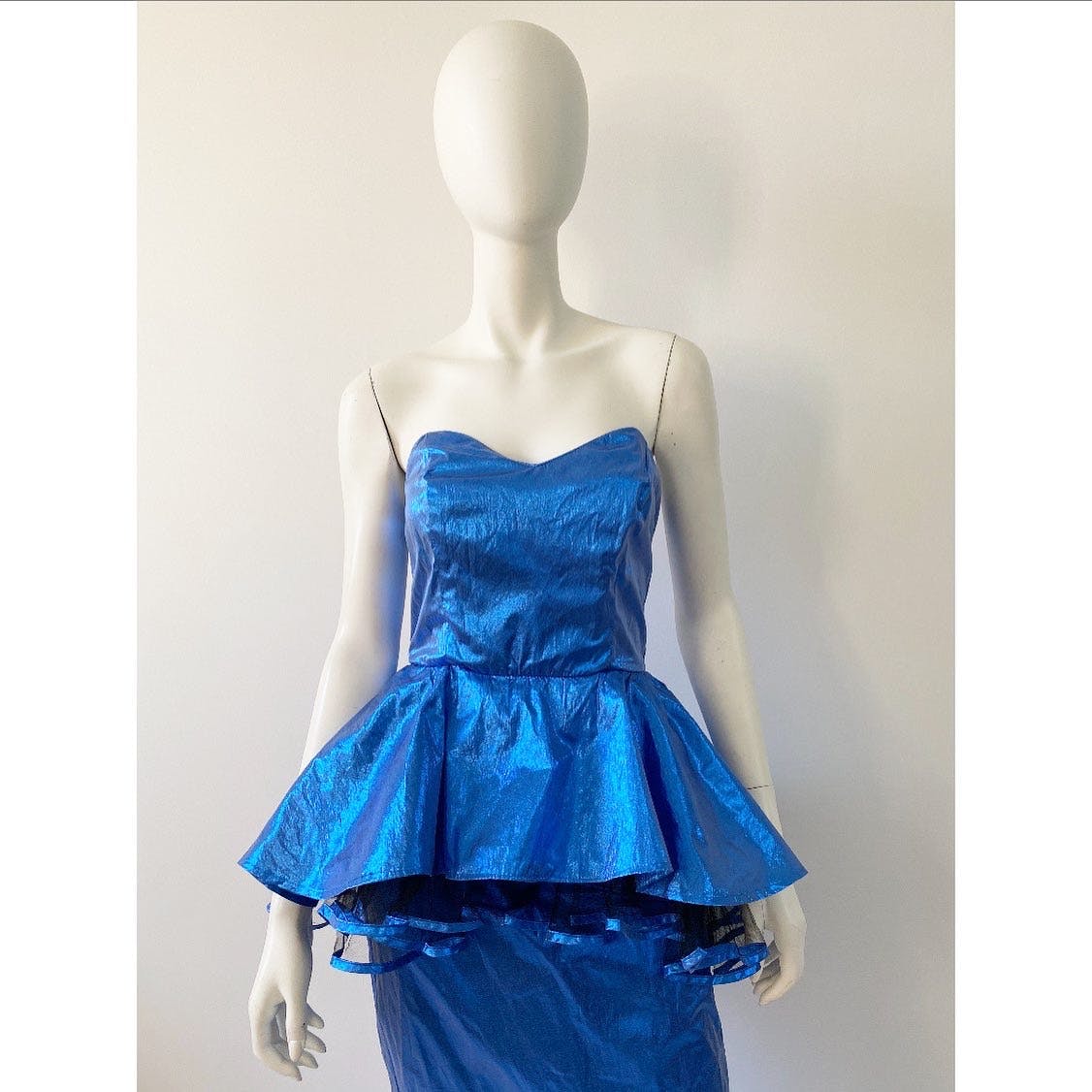 Vintage 80's Blue Lamé Peplum Party Dress by La Glo
