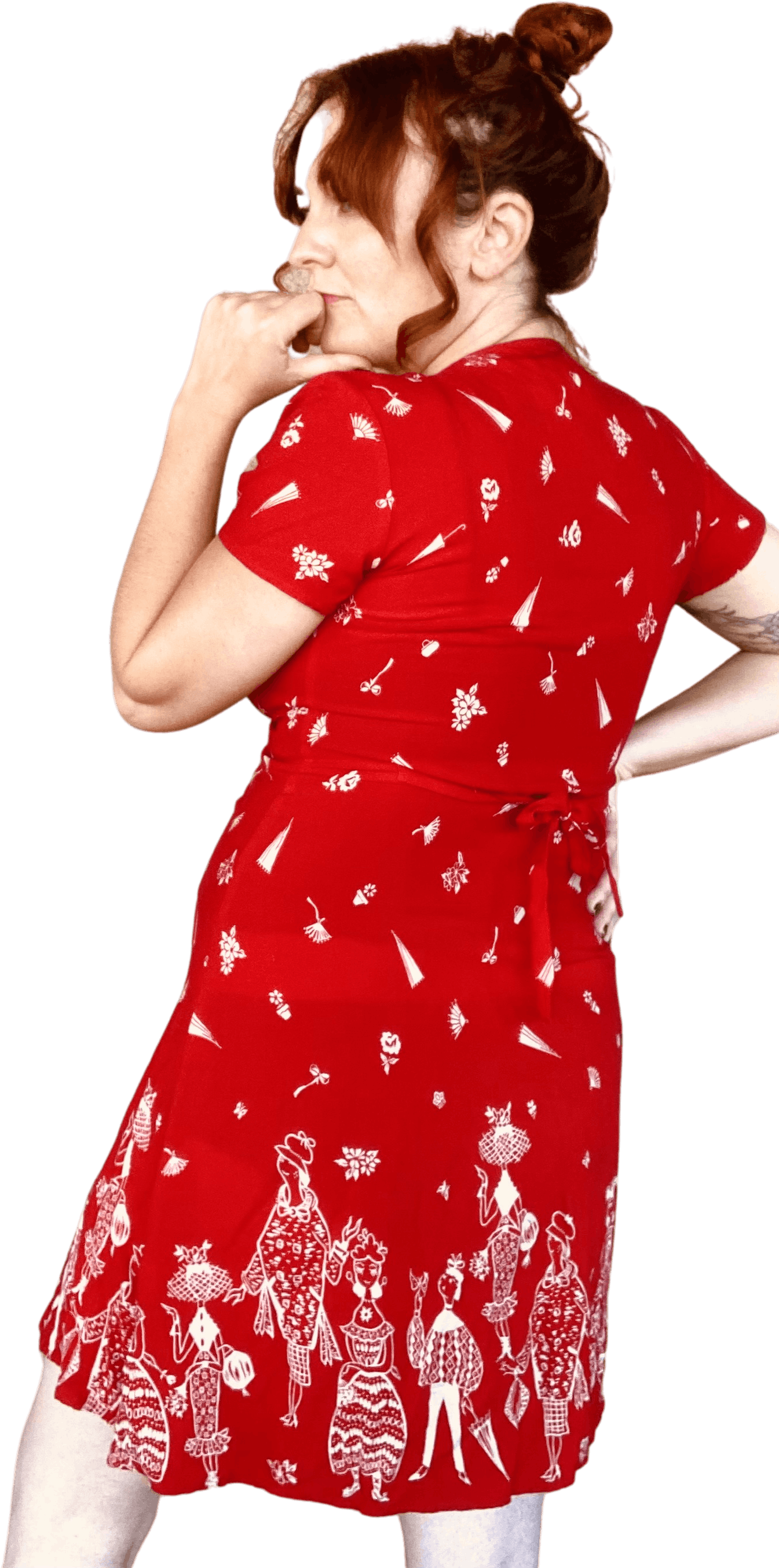Vintage Red Button Down Dress with Print Shop THRILLING