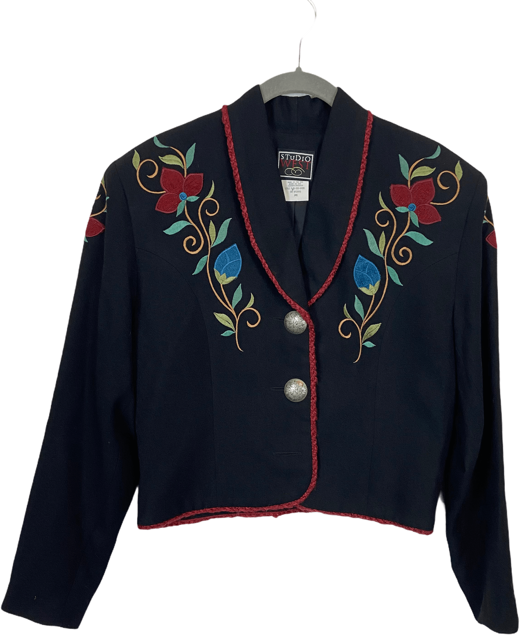 Vintage 80's Black Western Yoke Embroidered Jacket by Studio West Shop THRILLING