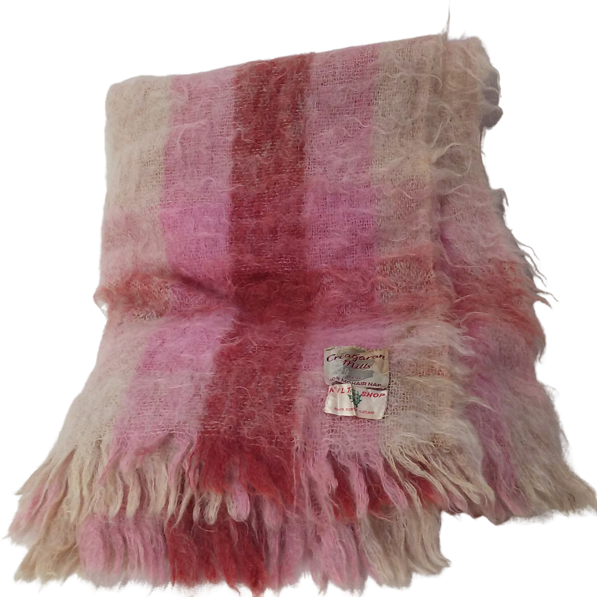 Vintage 50s 60s Mohair Throw Blanket 74x49 Plaid Check Loom Woven