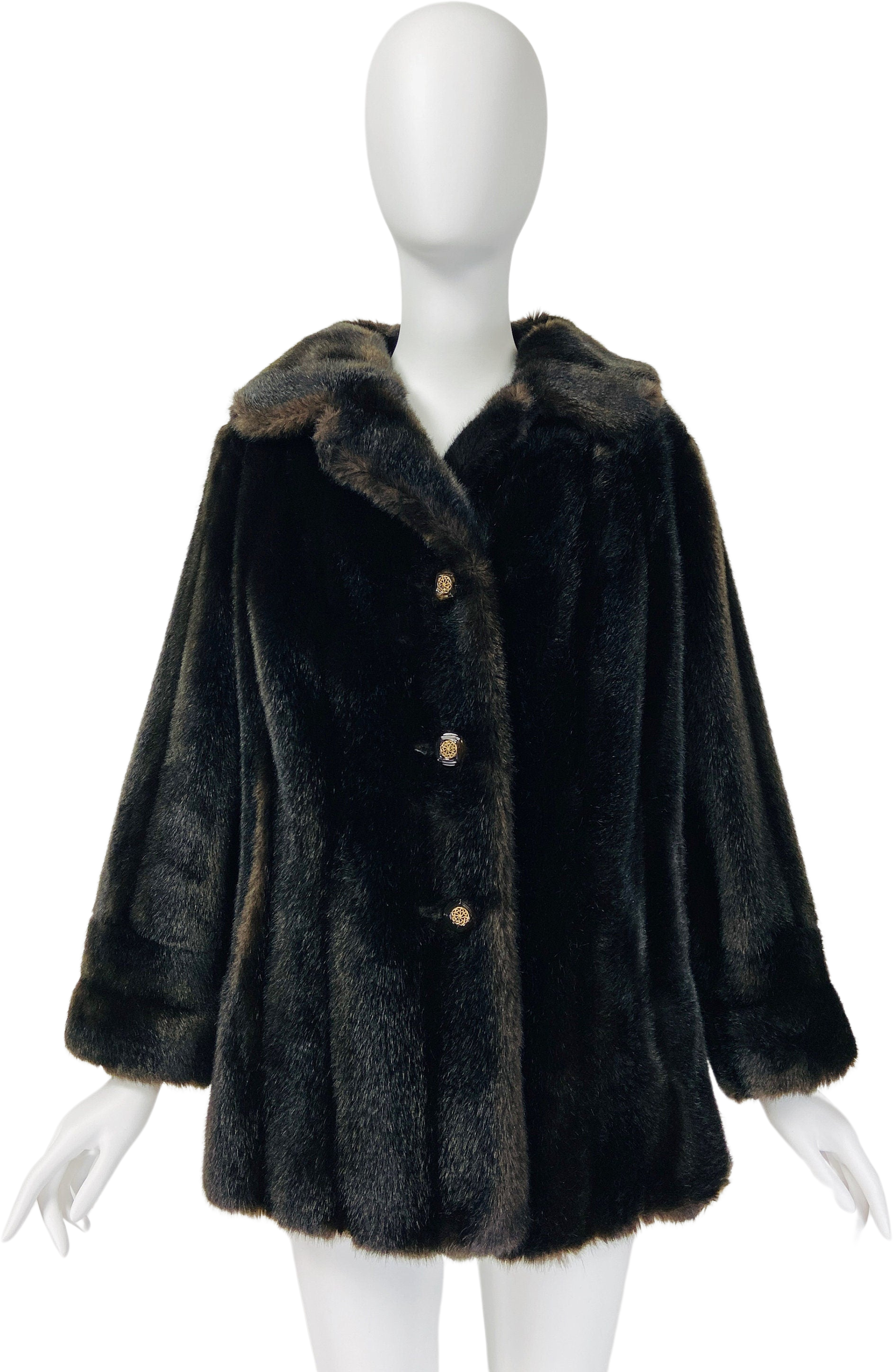 Vintage 60s 70s Mod Faux Fur Jacket Short Coat Dark Brown W225 By