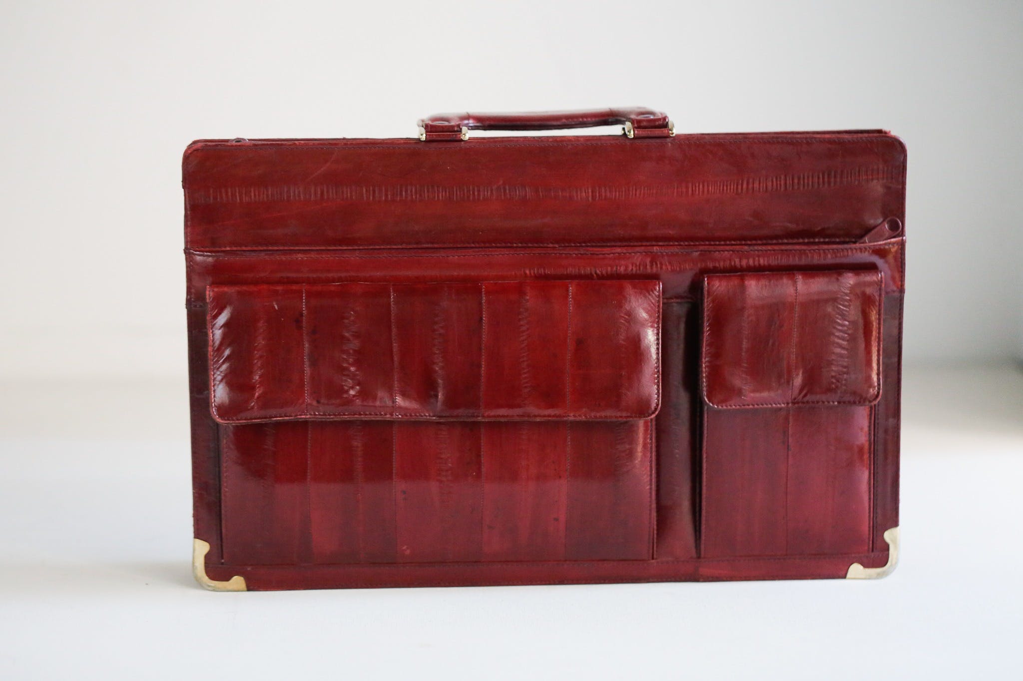 1980s Eel Skin Briefcase Messenger Bag Dark outlet Red Burgundy