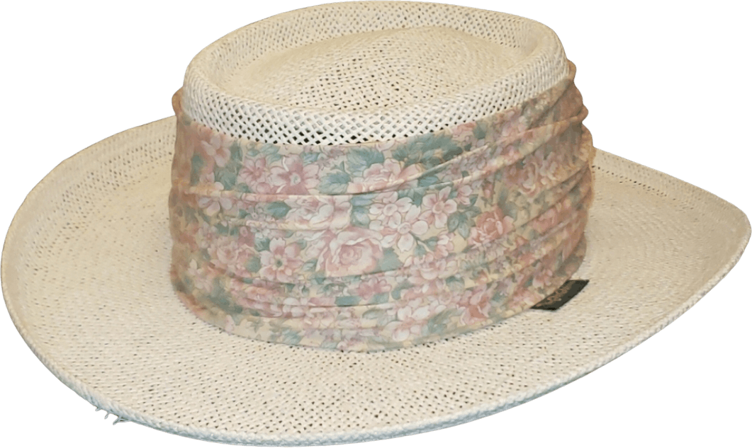 Vintage White Straw Sun Hat with Floral Sash by Chi Chi Shop THRILLING