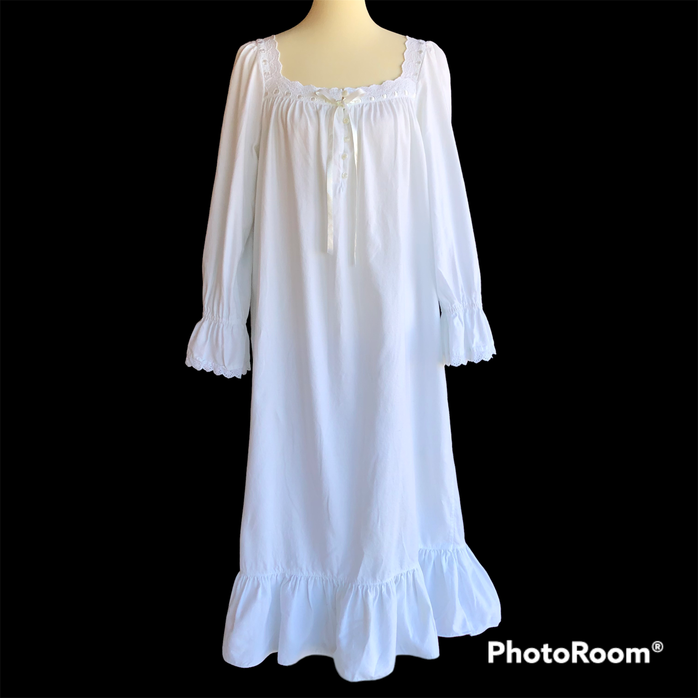 Vintage 90s/00s White Flannel Nightgown Country Prairie Cottage By ...