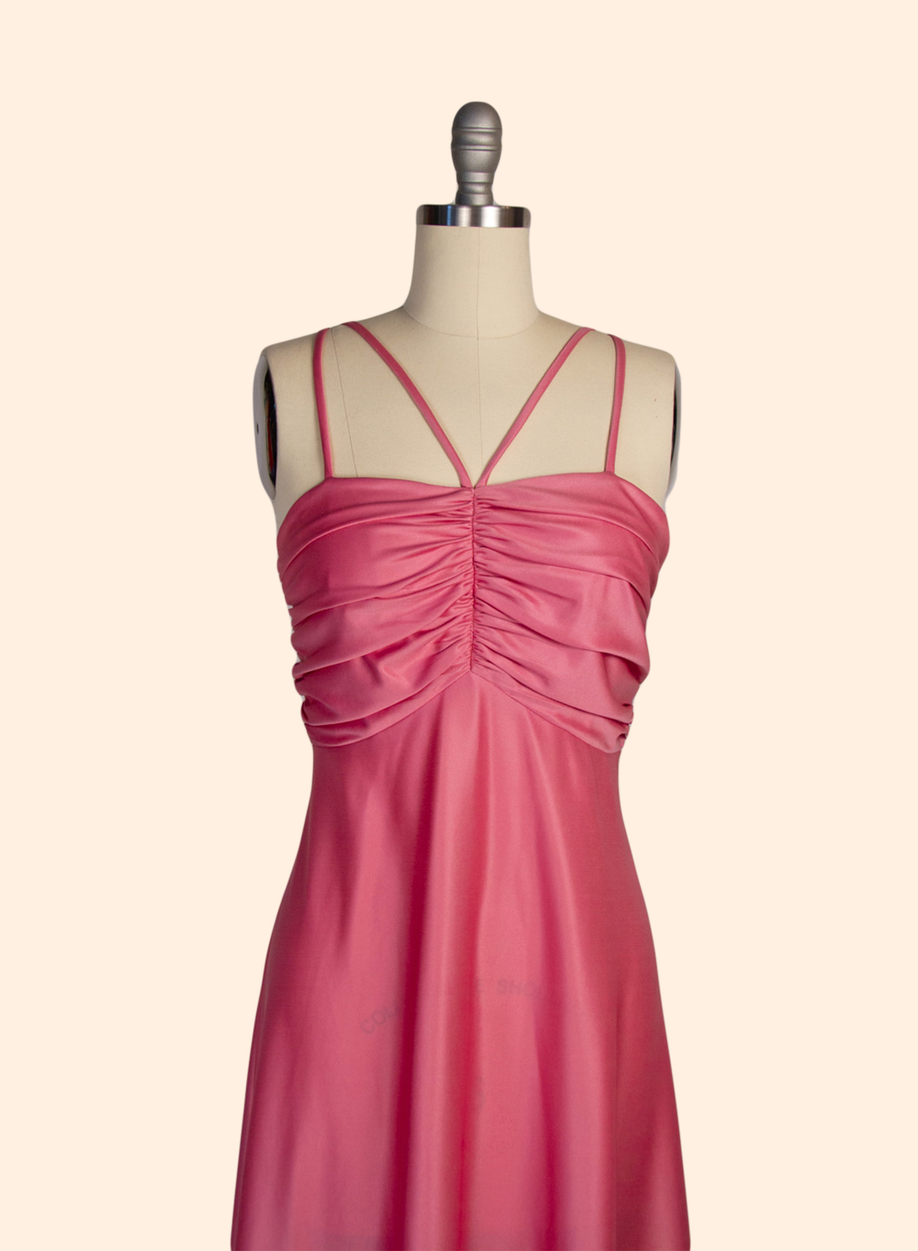 70s Vintage Pink Empire Waist Maxi Dress