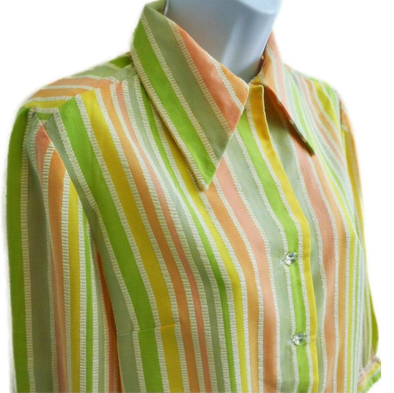 Vintage 60s/70s Sherbet Rockabilly Seersucker Blouse Dagger Collar