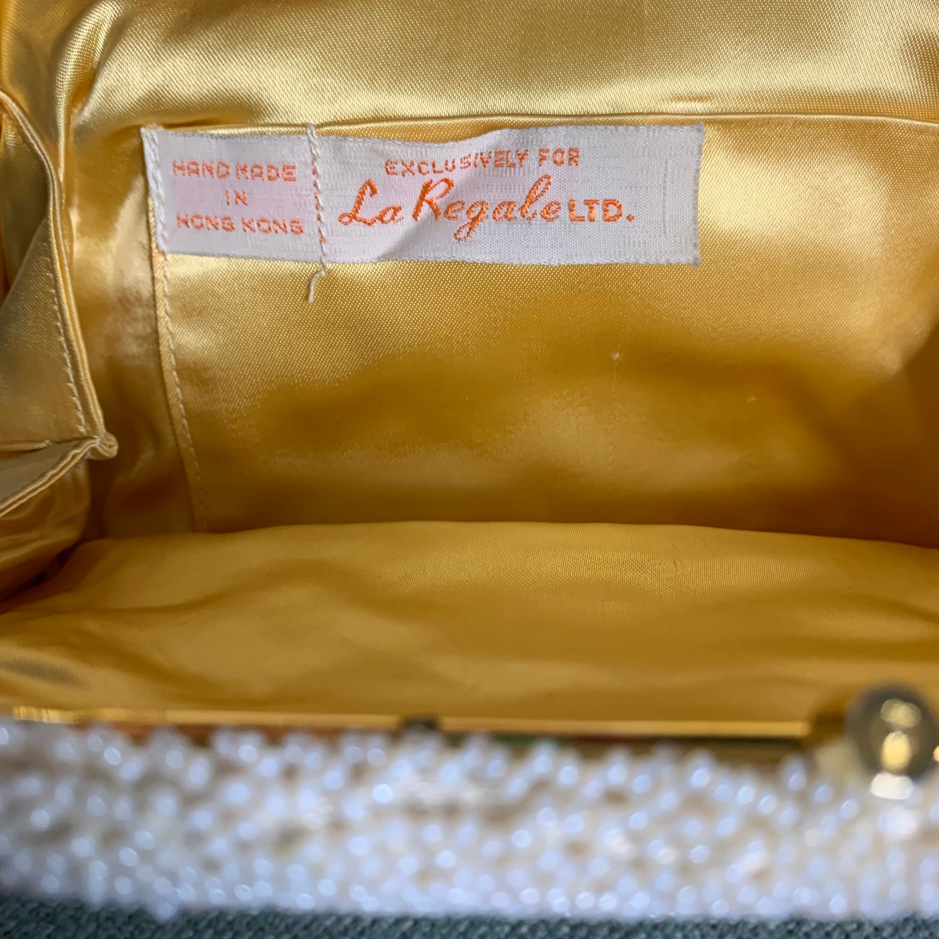 Vintage La Regale White Beaded Bag With Gold Handle