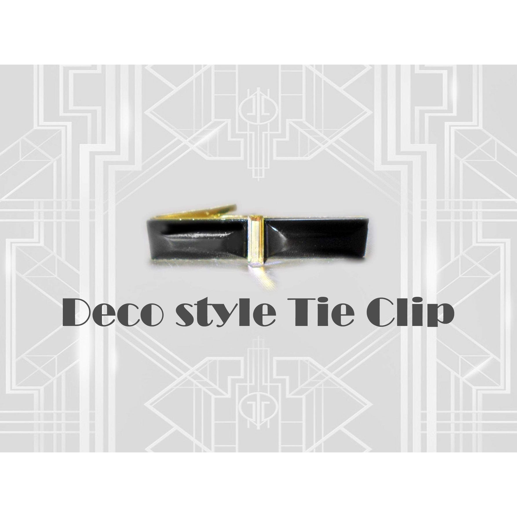 Vintage Deco Style Tie Bar, Black Glass Aurora Rhinestone Shop THRILLING
