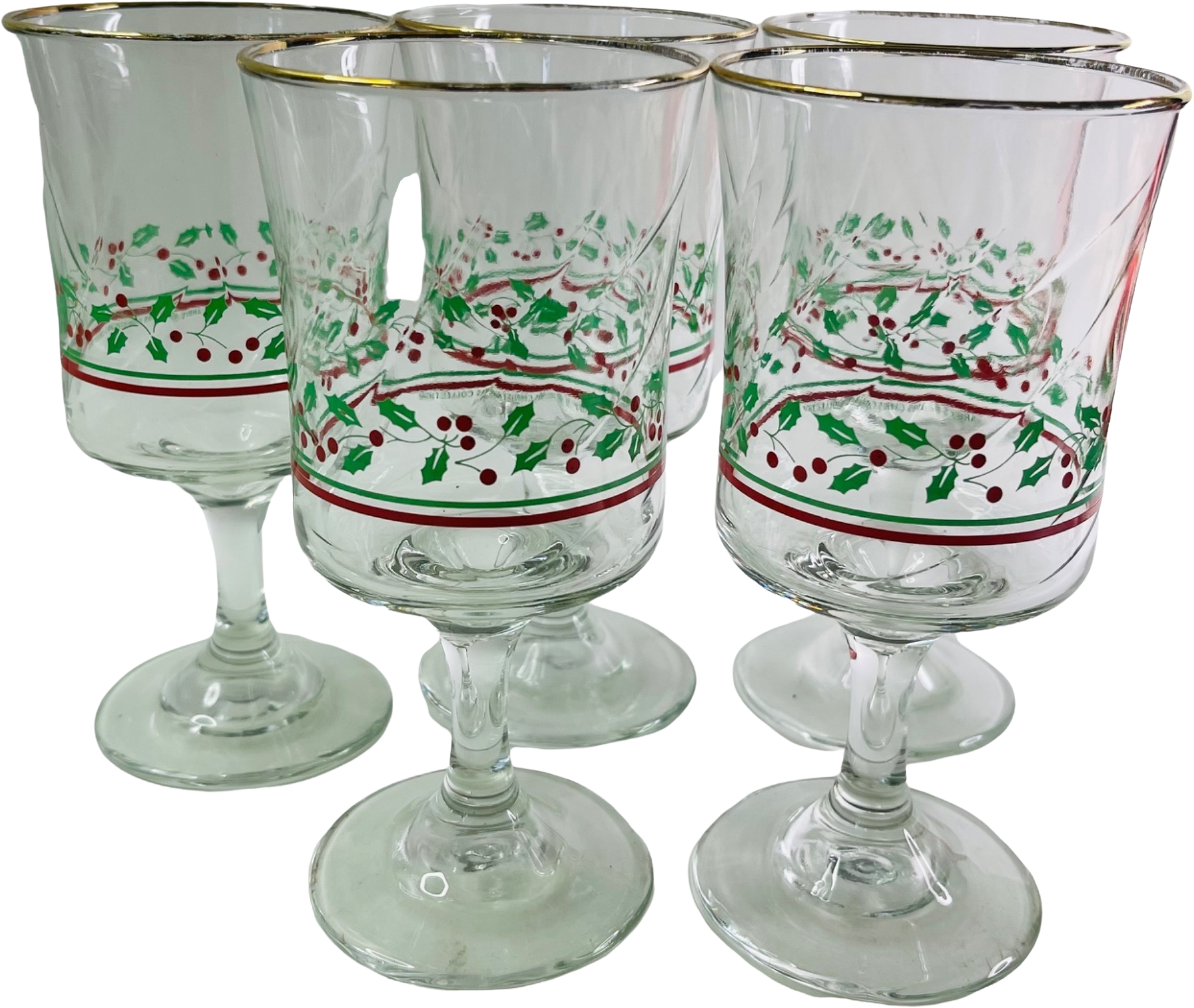 Libbey Christmas Drinking Glasses Holly Berry 15oz Vintage Holiday Set -  Ruby Lane