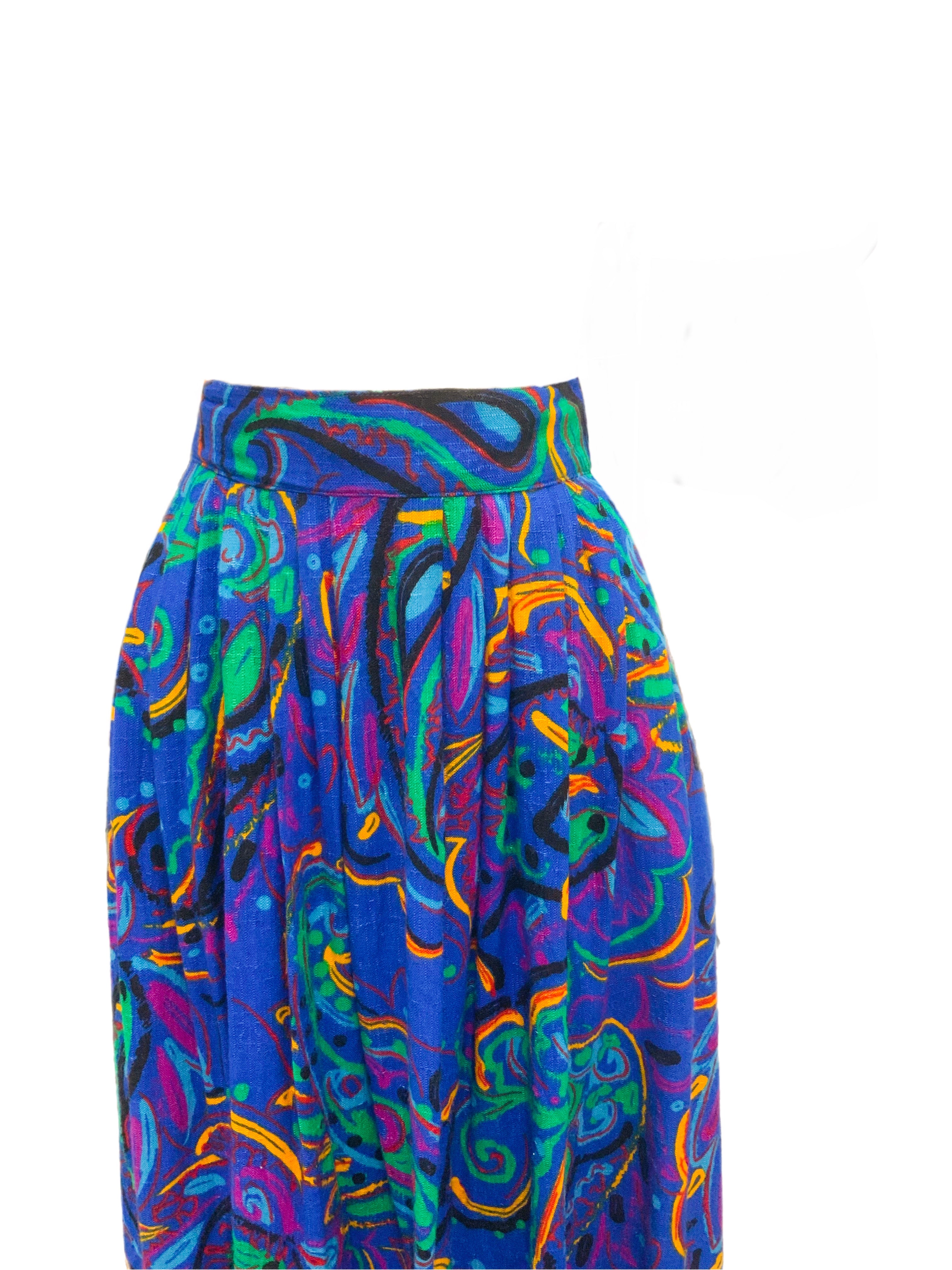 Vintage 70S 80S Abstract Print Midi Skirt 12