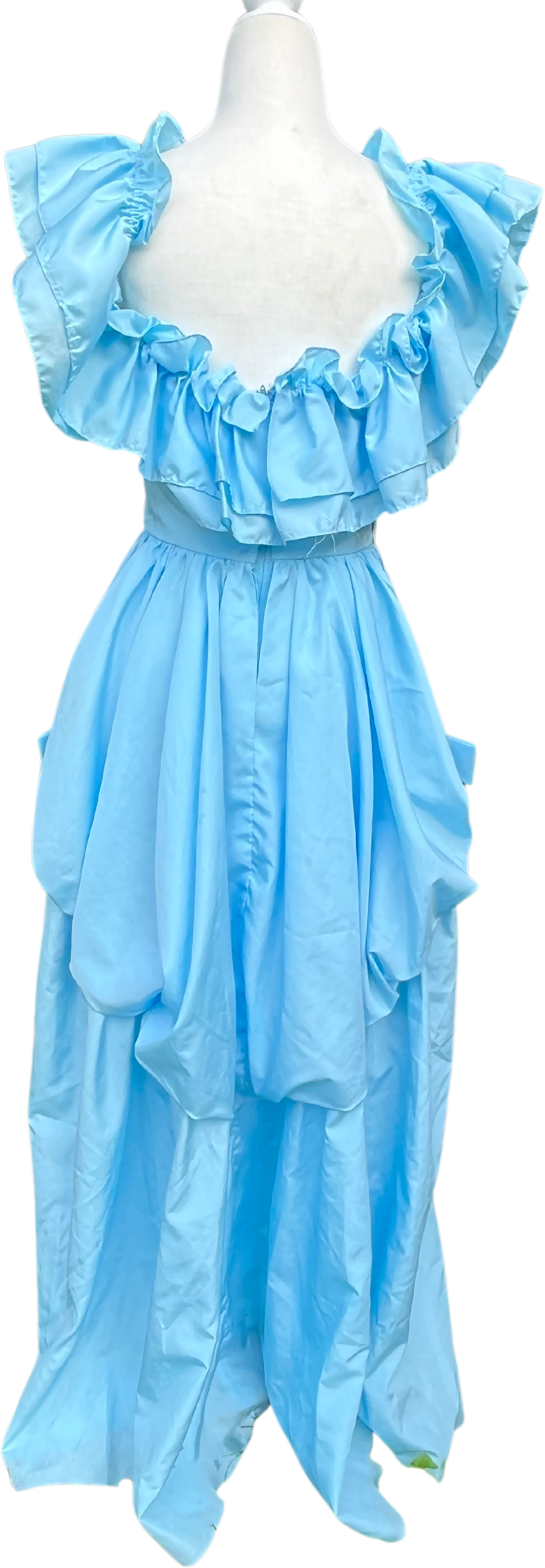 Vintage 70s/80s Blue Off The Shoulder Ruffled Formal Prom Dress