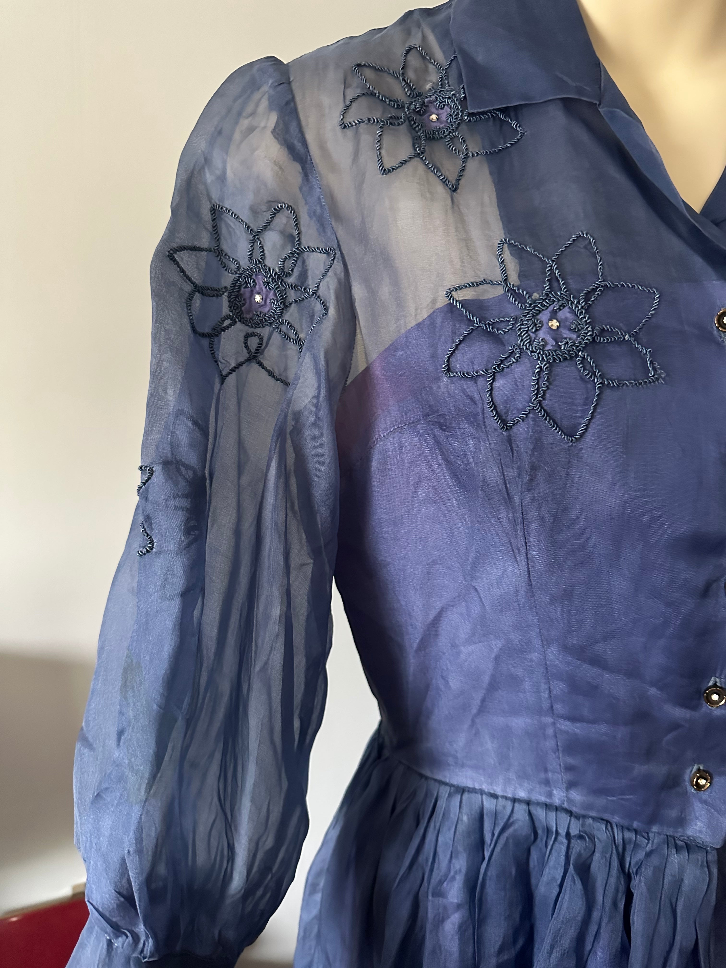 Vintage 50s Blue Organza Party Dress