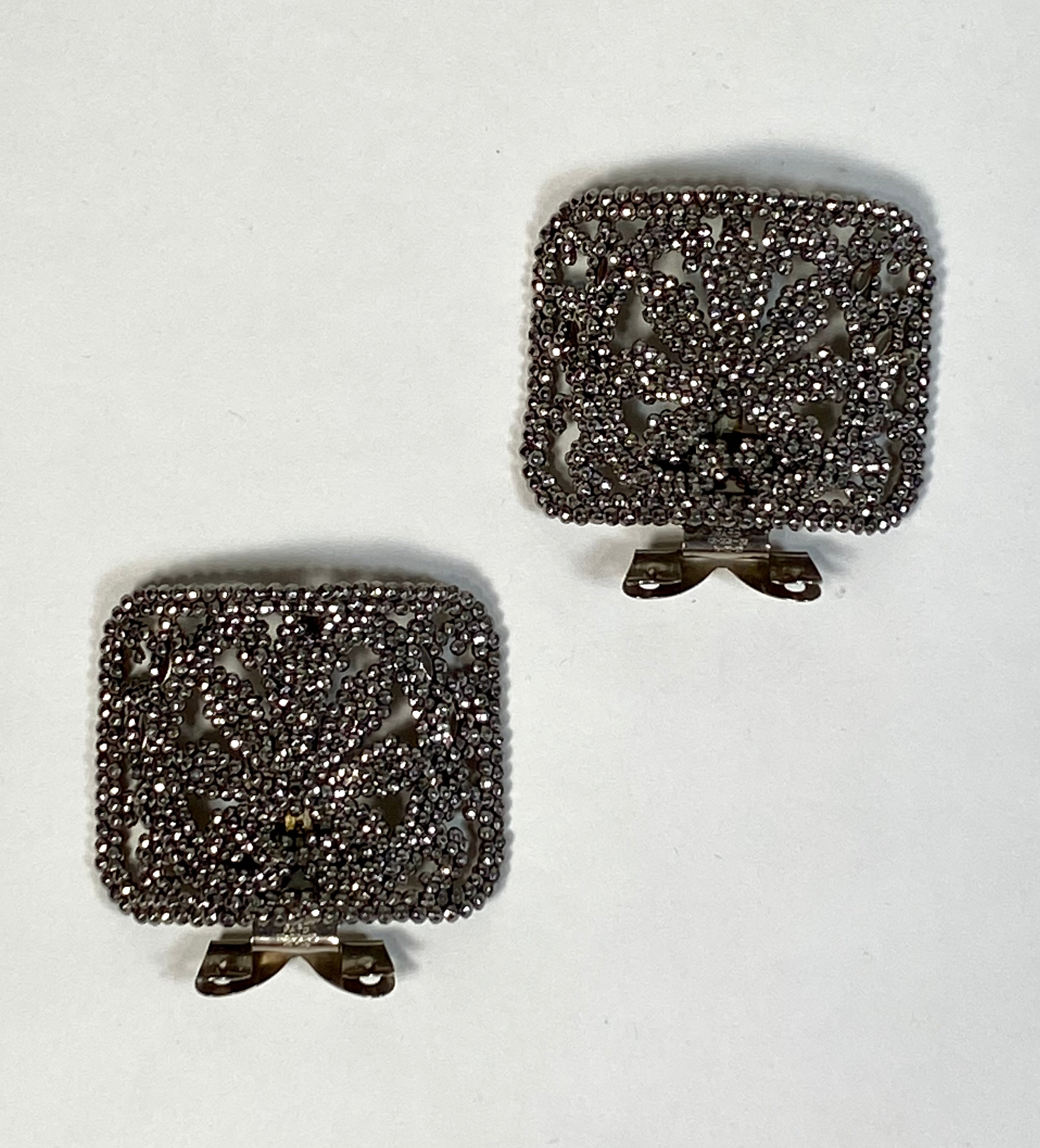 Vintage Victorian Intricate Steel Cut Bead Bucklesturnedshoe Clips