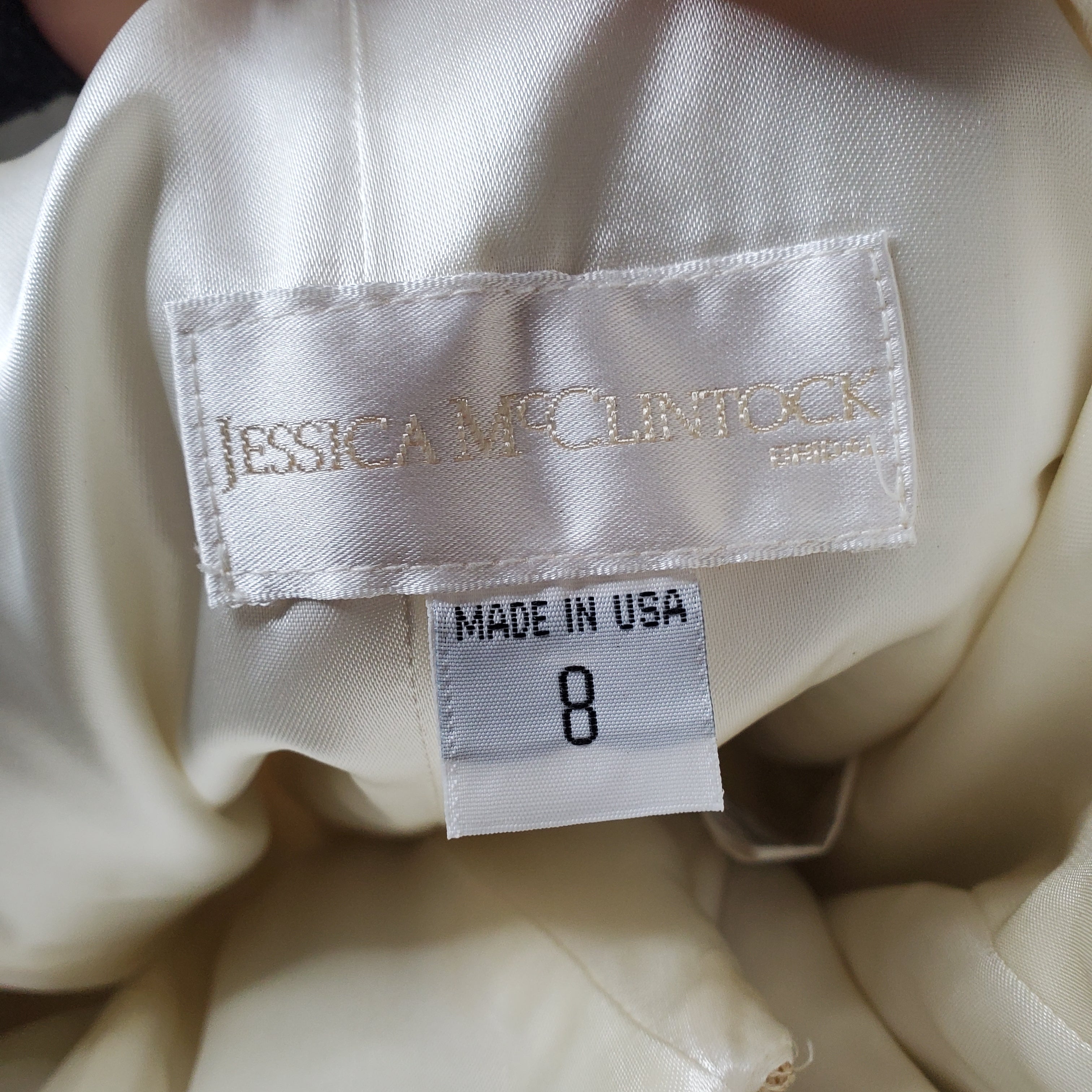 Vintage 90s Ivory Satin Gold Brocade Princess Wedding Dress By Jessica