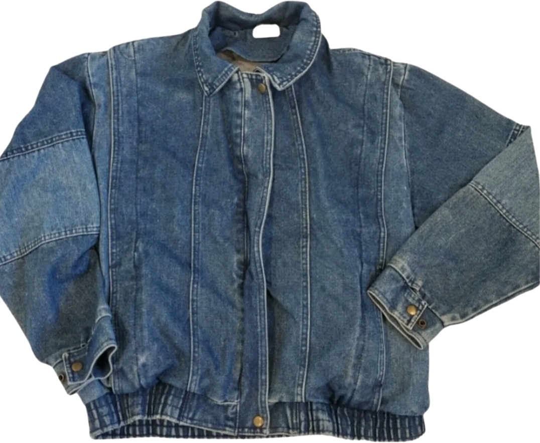 Vintage 80's Mens Denim Bomber Jacket Acid Wash Patchwork | Shop