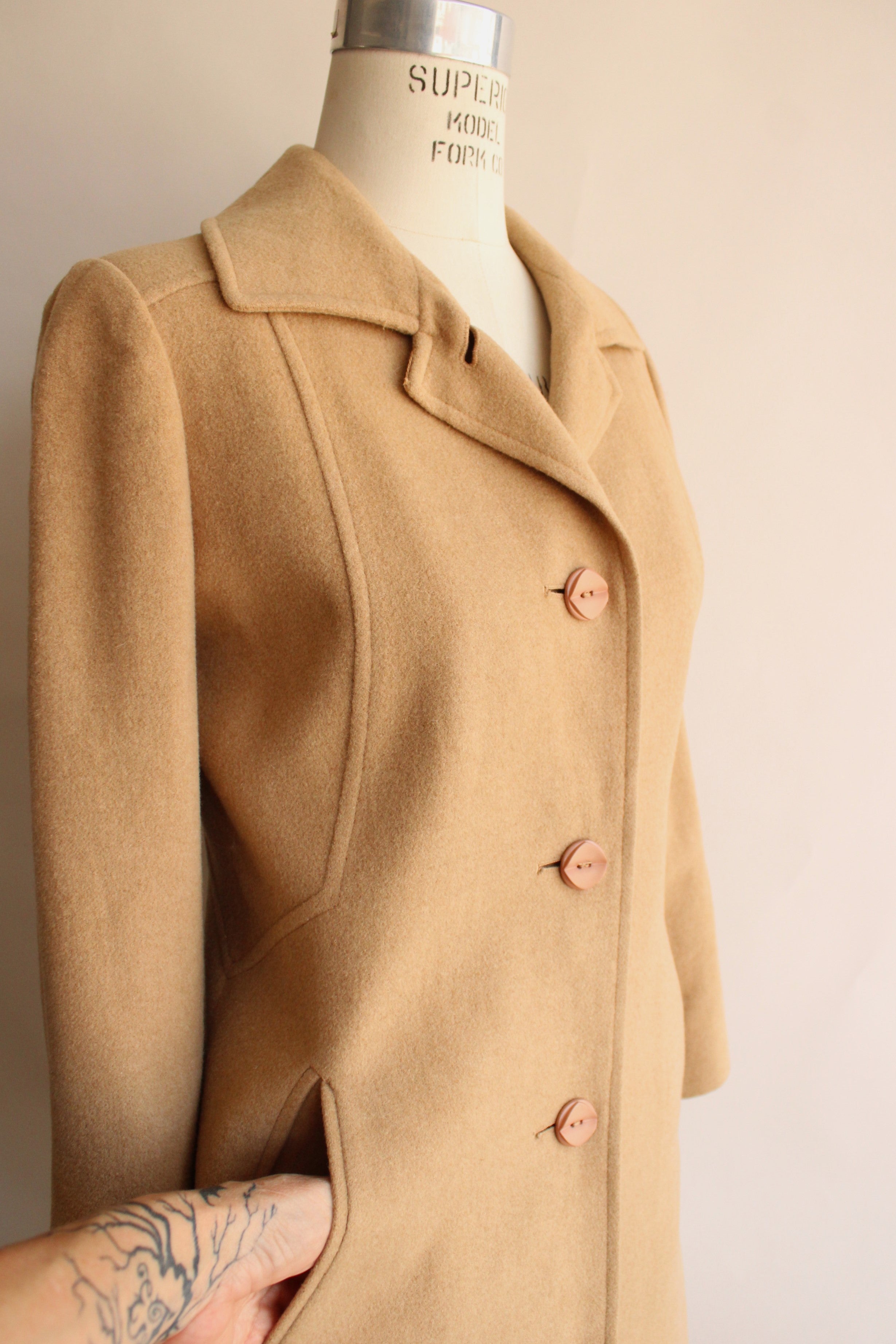 Vintage 80s90s Camel Hair Overcoat By Fleurette Of Calififornia Shop