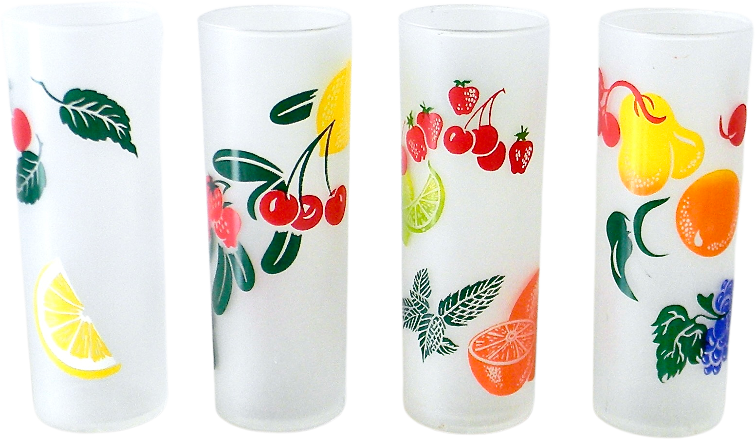 Vintage Tall Frosted Fruit Glasses Tom Collins Set of 4 