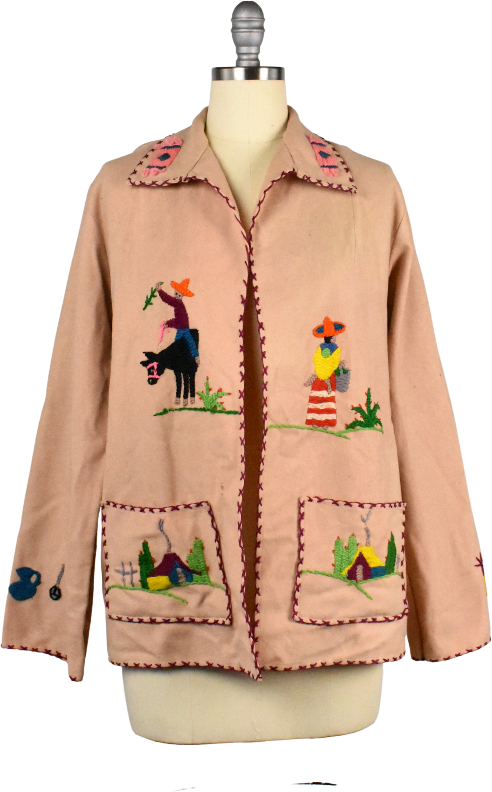 Handmade Mexican Souvenir Embroidered Wool Jacket