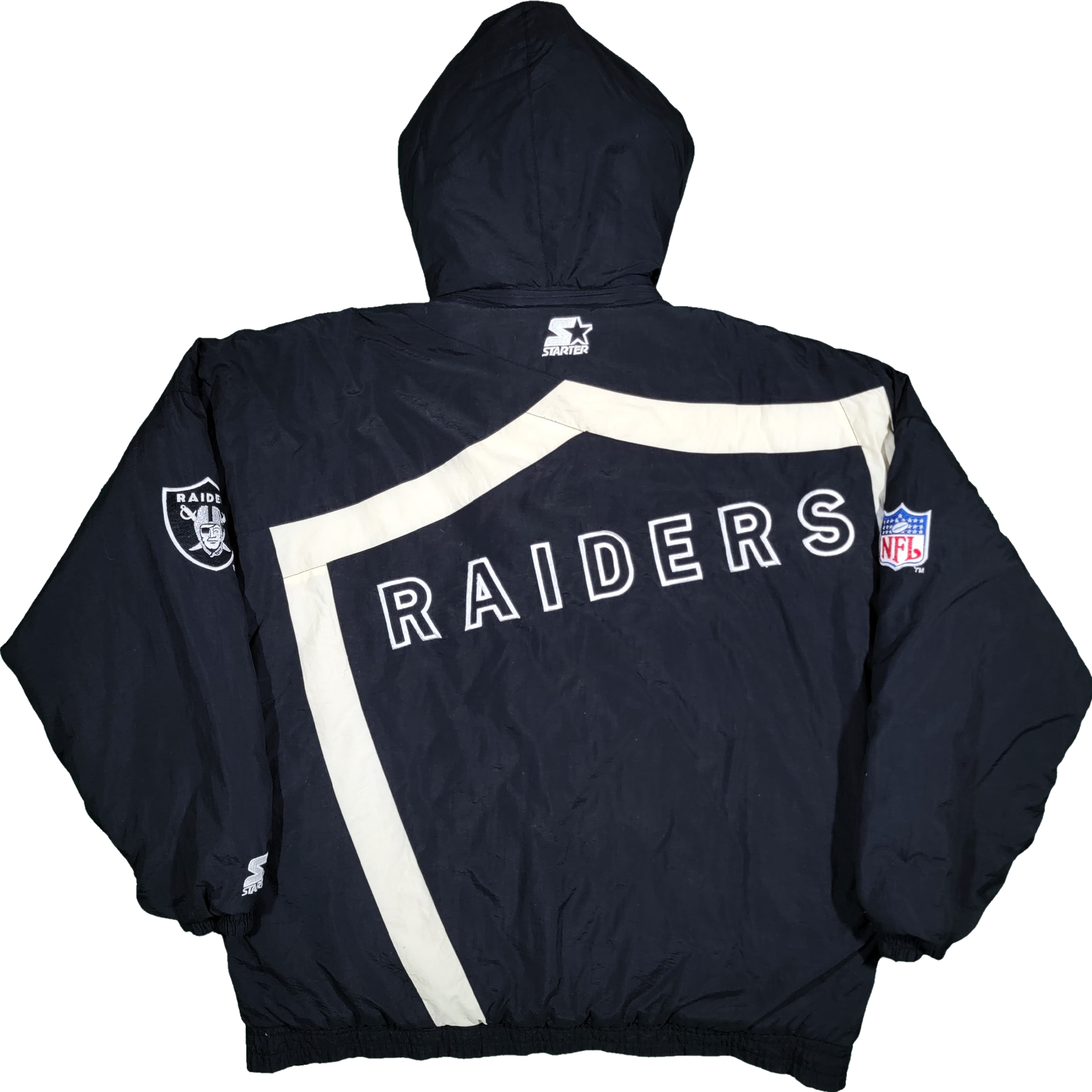 STARTER, Jackets & Coats, Vintage Oakland Raiders Starter Jacket Puffer  Big Logo Nfl 9s Large Mens