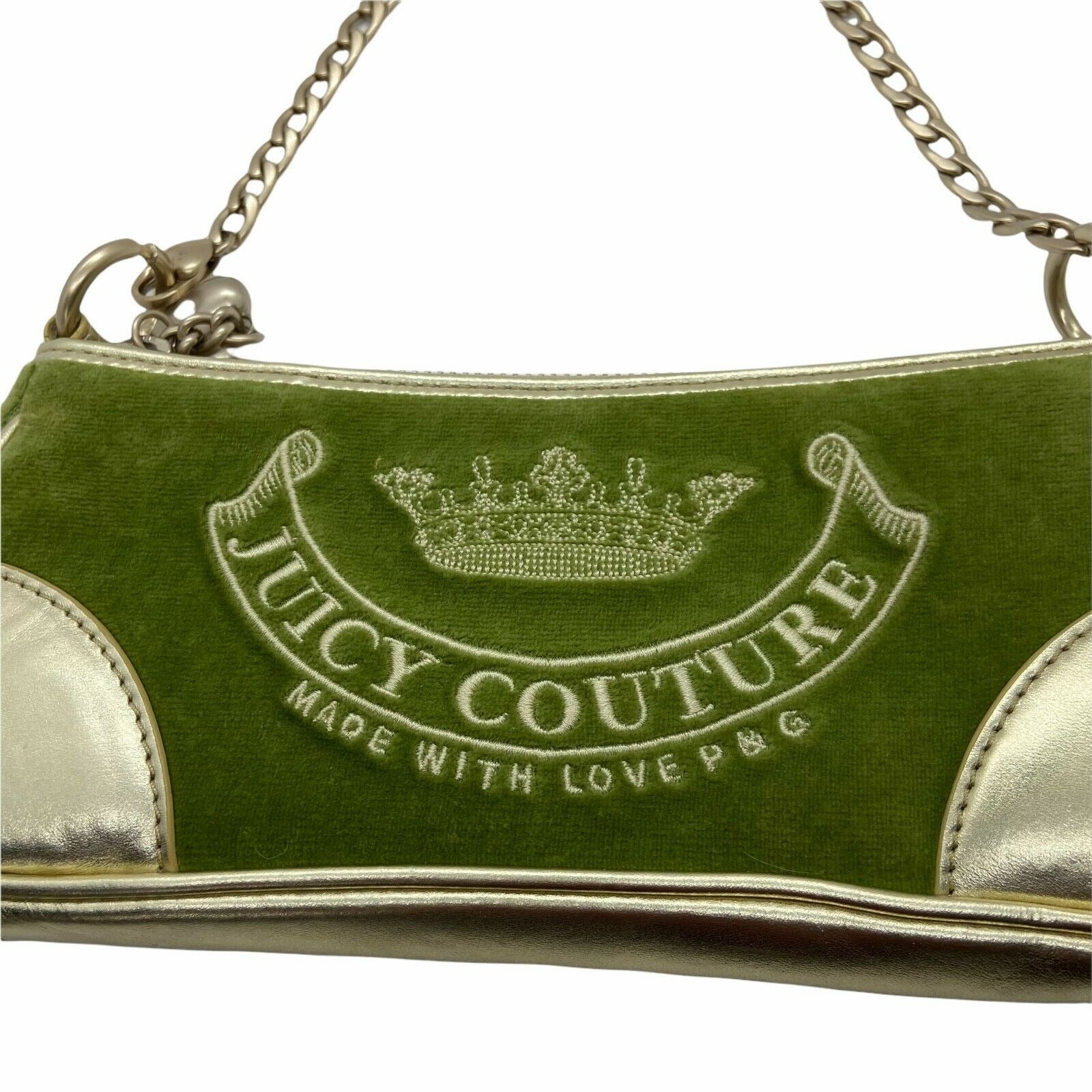 Vintage Y2K early 2000s baguette bag Juicy Couture velour green mini purse