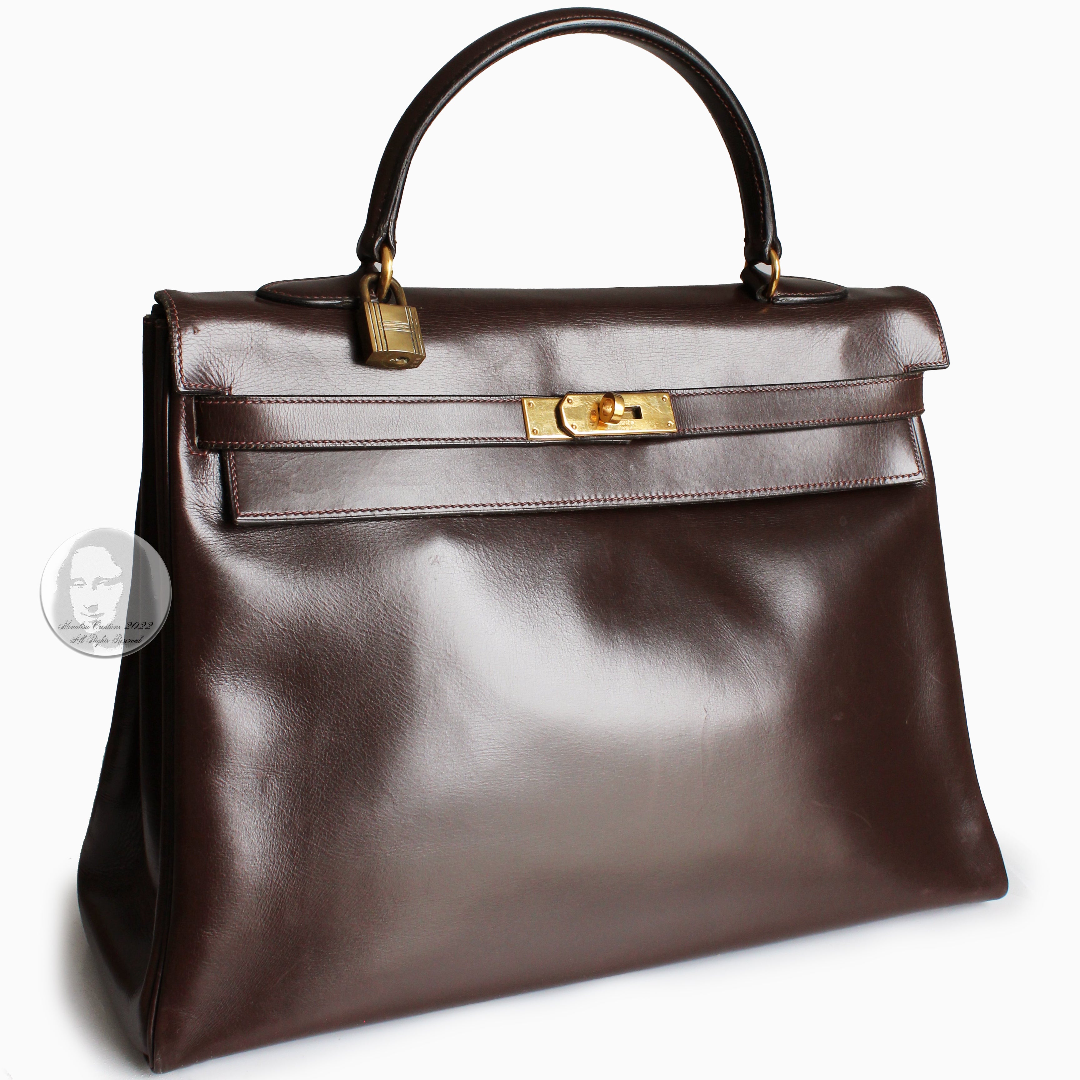 HERMES Kelly 28 Vintage Bag in Brown Box Leather at 1stDibs