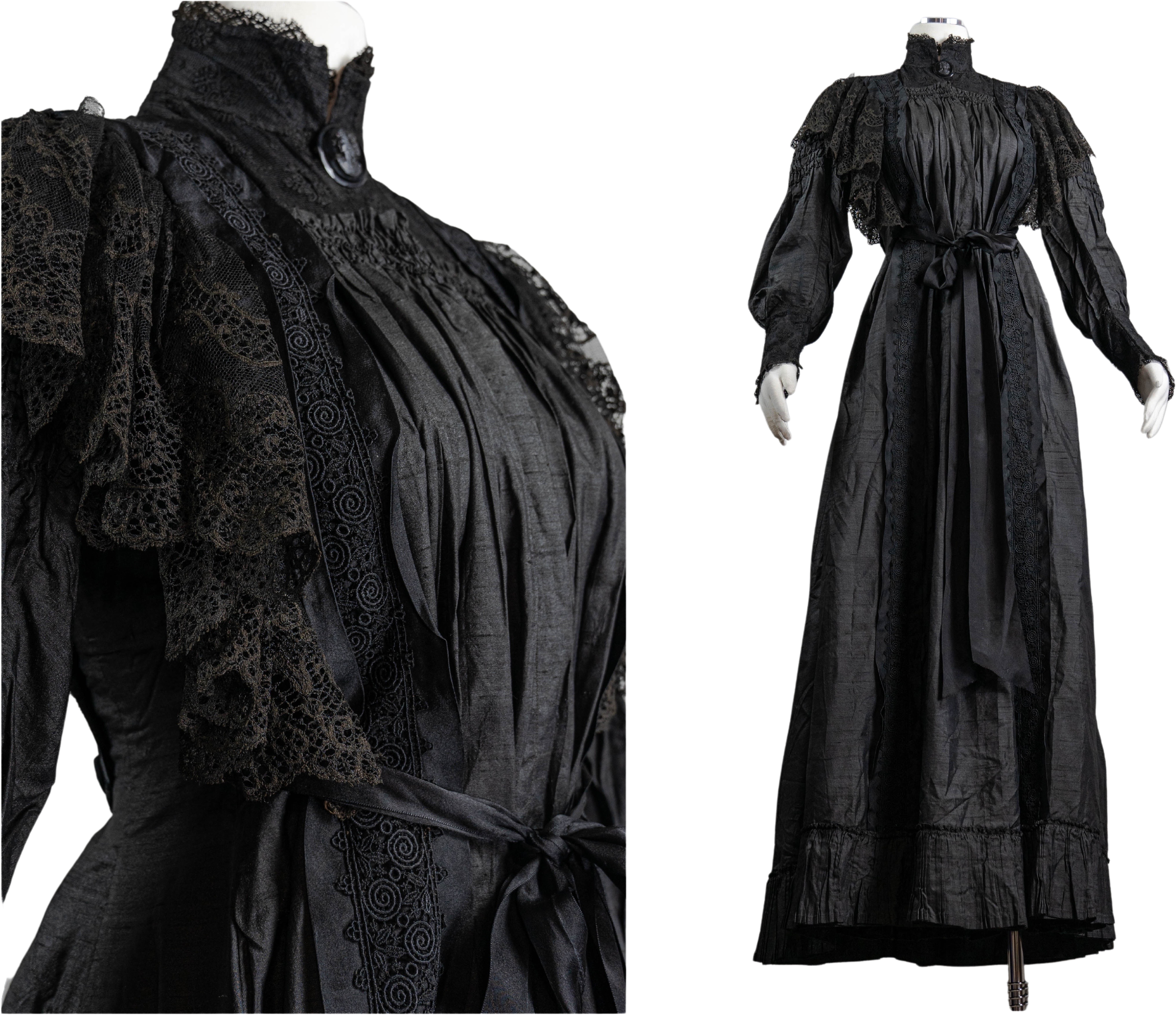 Vintage Edwardian Romantic Antique Witchy Black Silk Wrapper Dress | Shop THRILLING Vintage Edwardian Romantic Antique Witchy Black Silk Wrapper Dress | Shop THRILLING