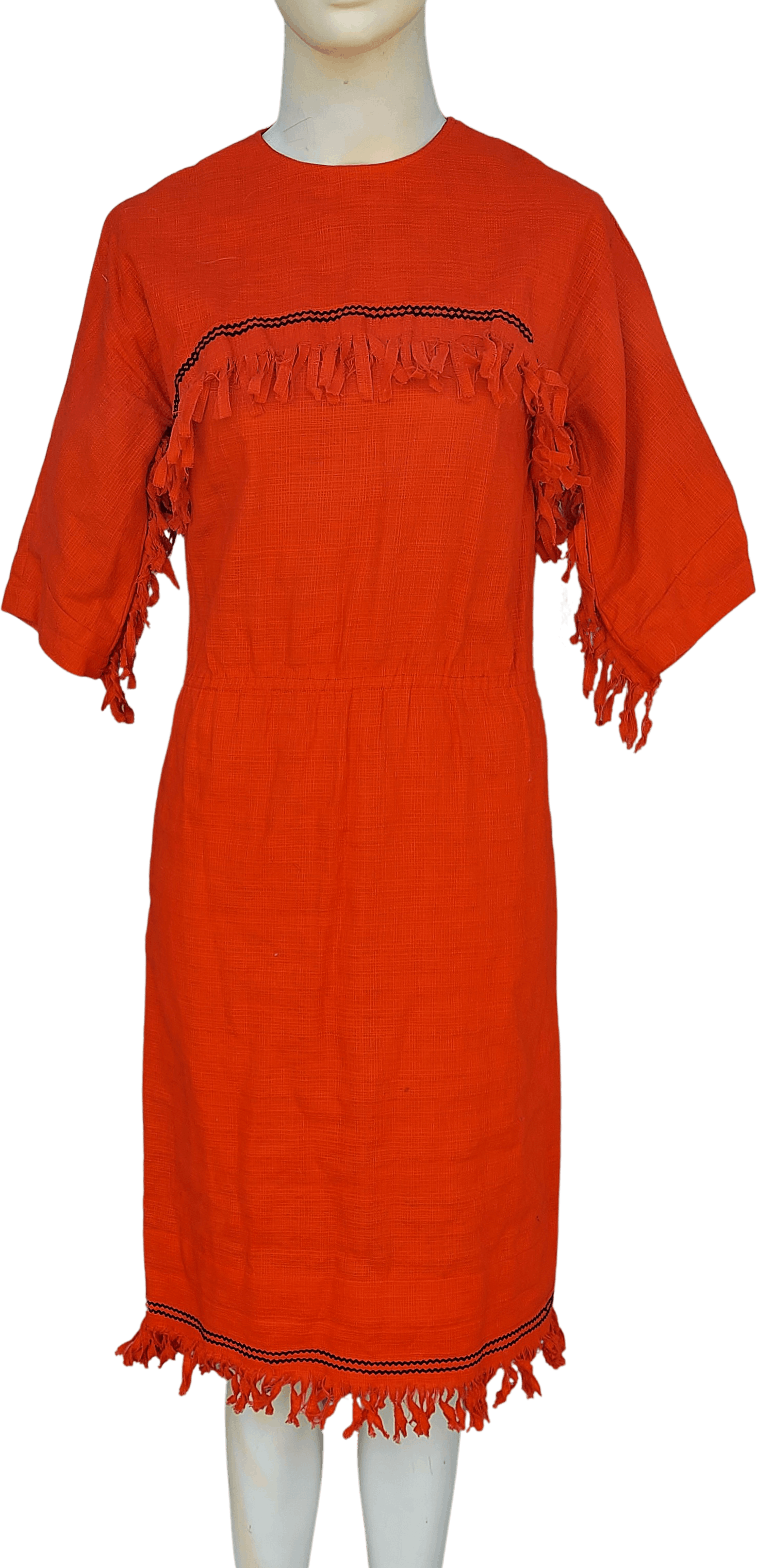Vintage 70's Orange Short Sleeve Fringe Dress Shop THRILLING
