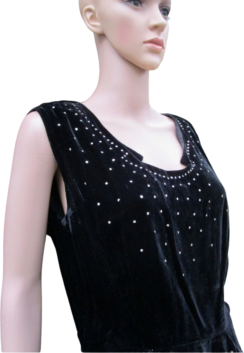 Vintage 60s Rhinestonestudded Black Velvet Dress With Pockets Shop