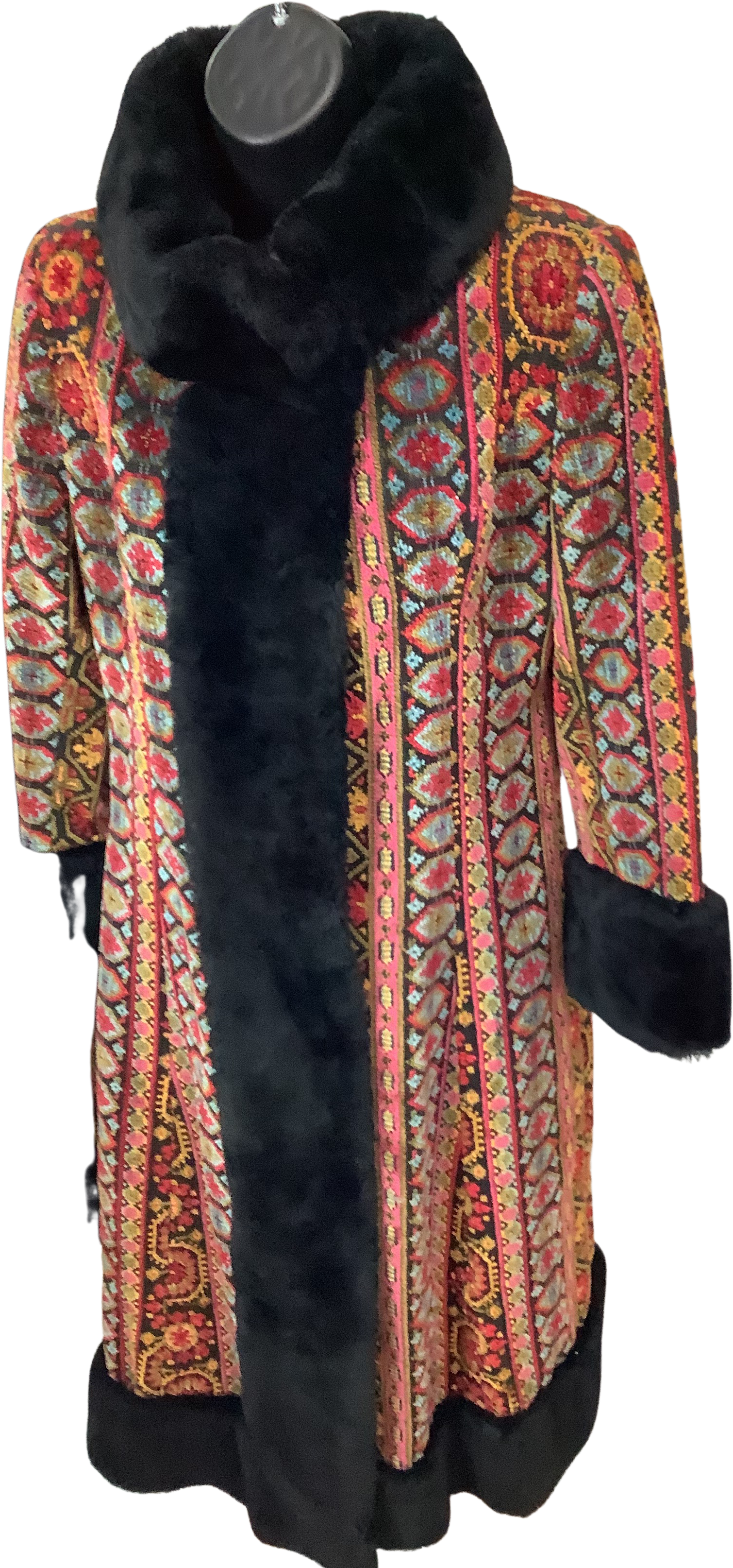 Vintage Tapestry Coat 60s Mink Fur Collar Tapestry Floral Trench