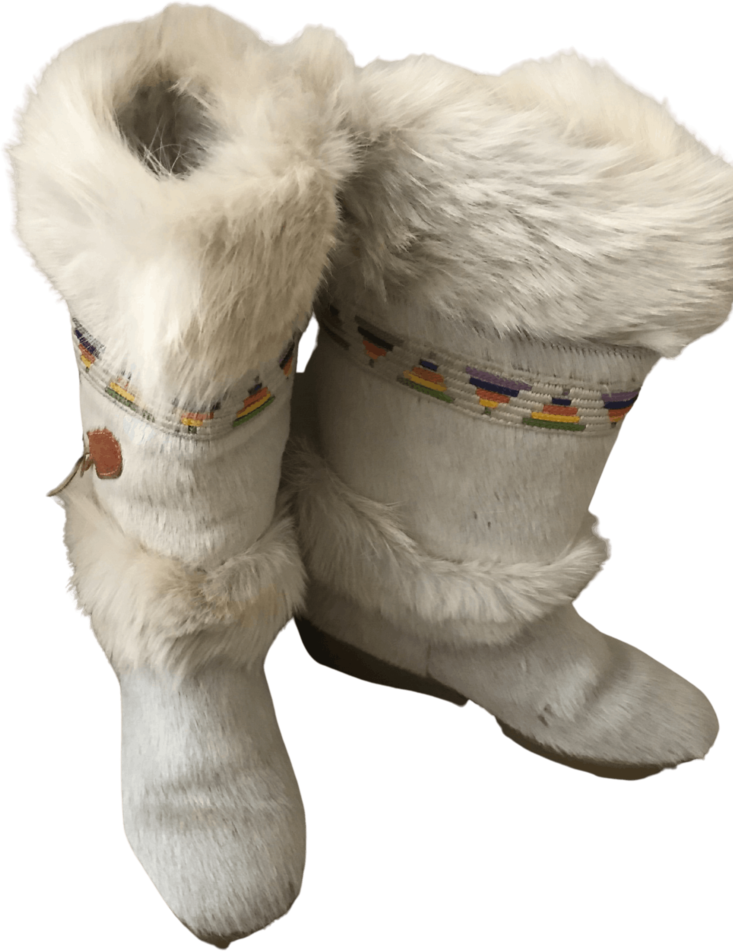 Vintage 70's/80's Goat Fur Boots with Printed Trim by Tecnica