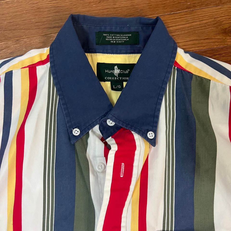 Vintage 90s/00s Men's Vertical Striped Button Down Shirt L By Hunt Club
