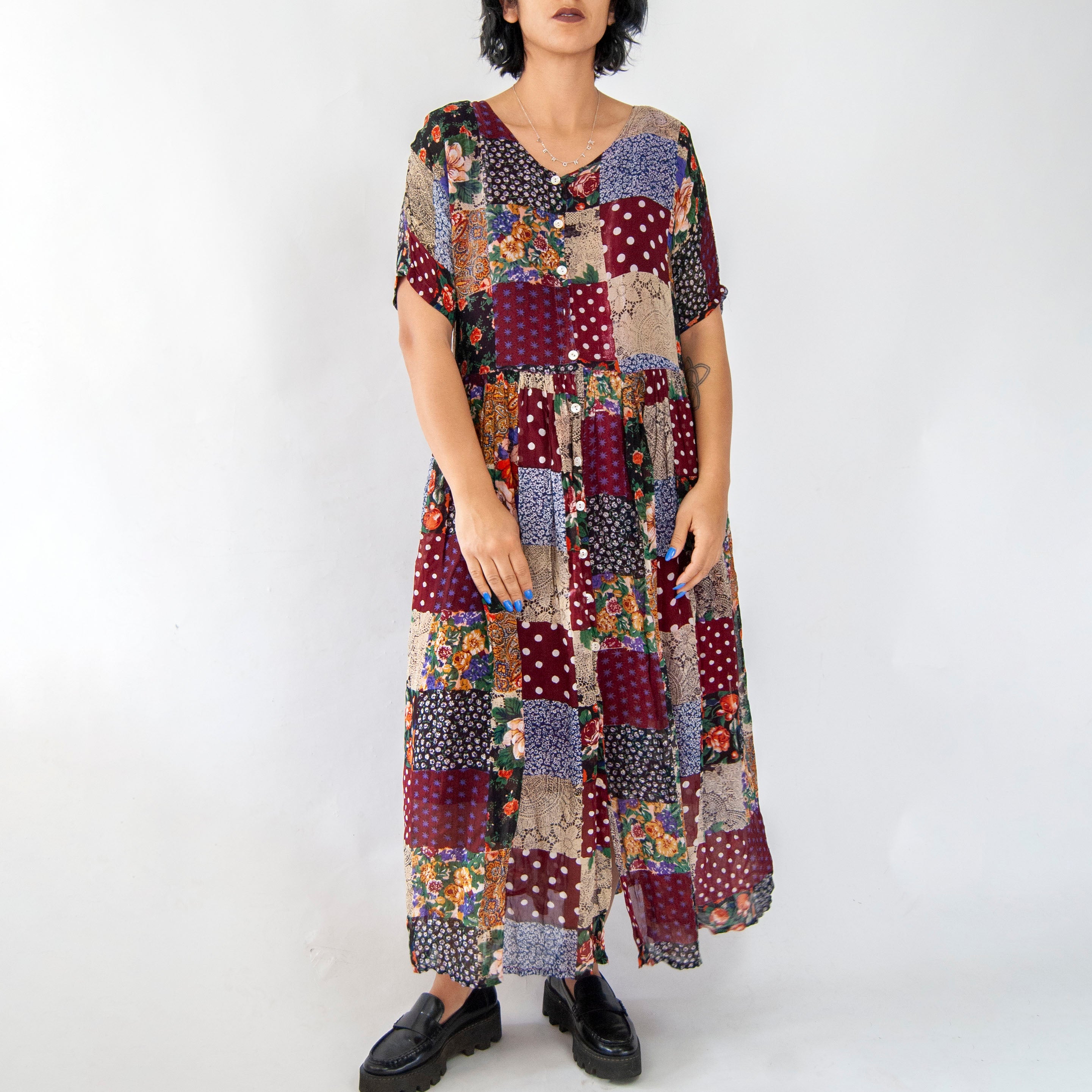 Vintage 90s Rayon Patchwork Oversized Maxi Dress By Her Style | Shop  THRILLING