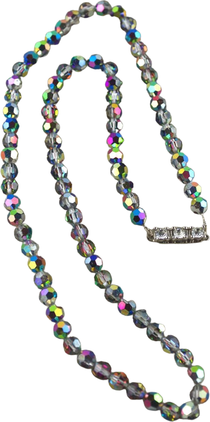 60s Rainbow Iridescent Crystal Glass Beads Necklace