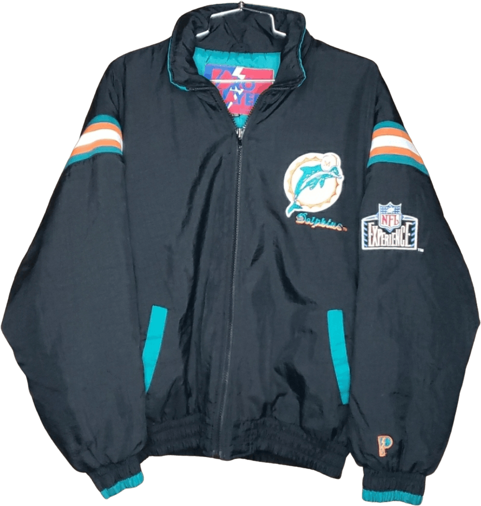 Maker of Jacket Black Leather Jackets Vintage Pro Player NFL Miami Dolphins