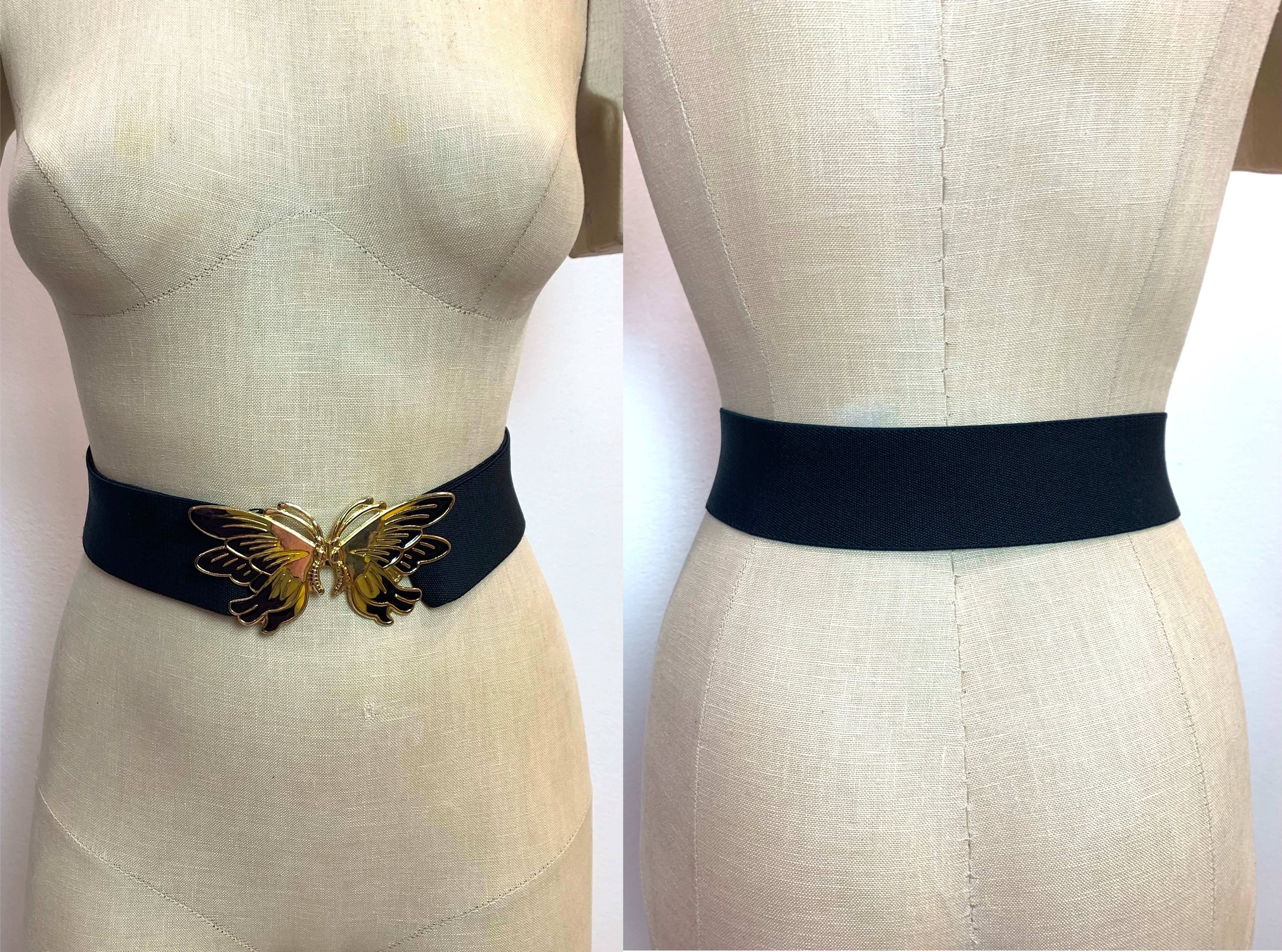 Vintage Black Enamel Metal Butterfly Stretch Belt s-l1200.jpg main image 2