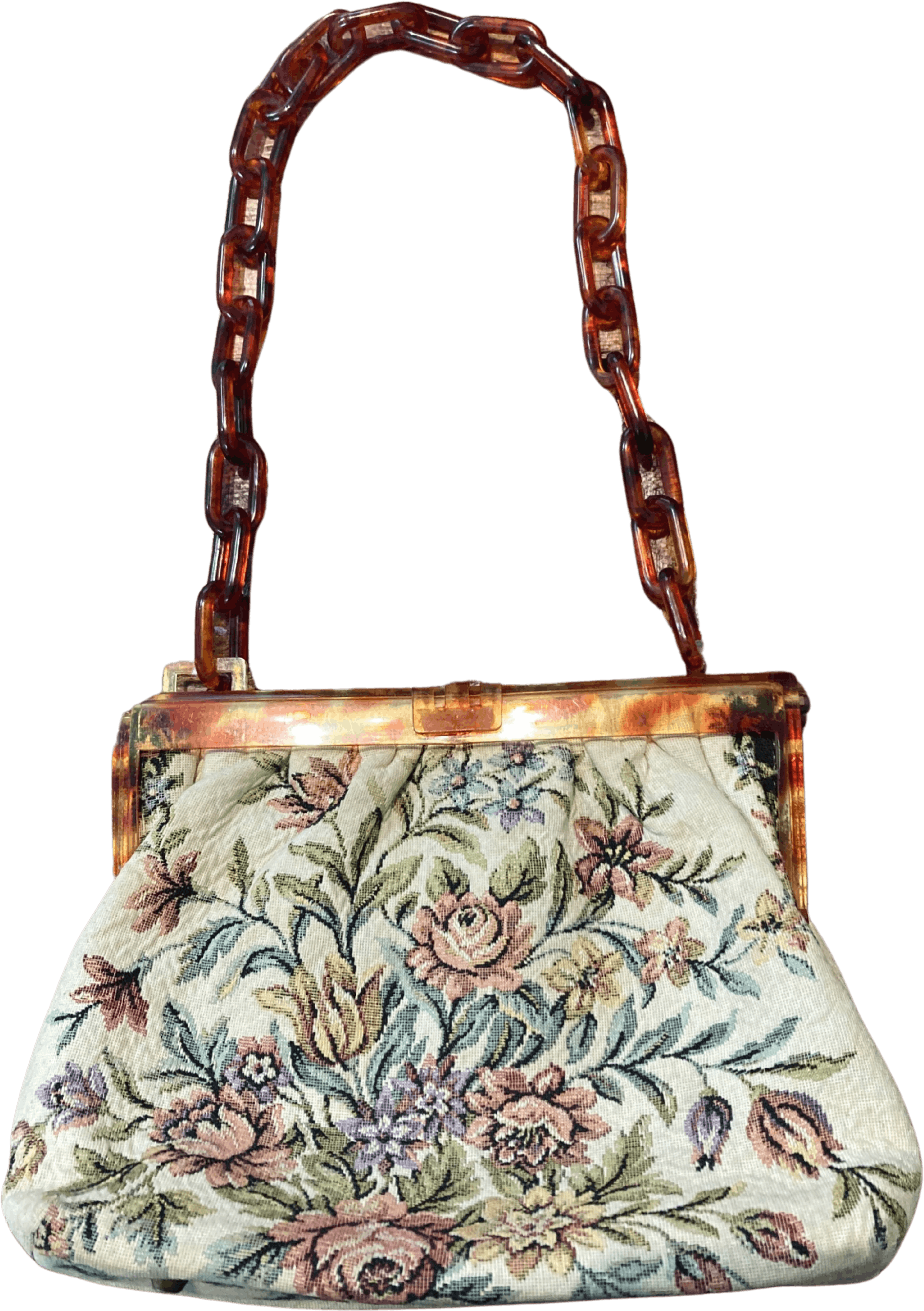 Vintage, Bags, Vintage Tapestry Handbag Lucite Handle