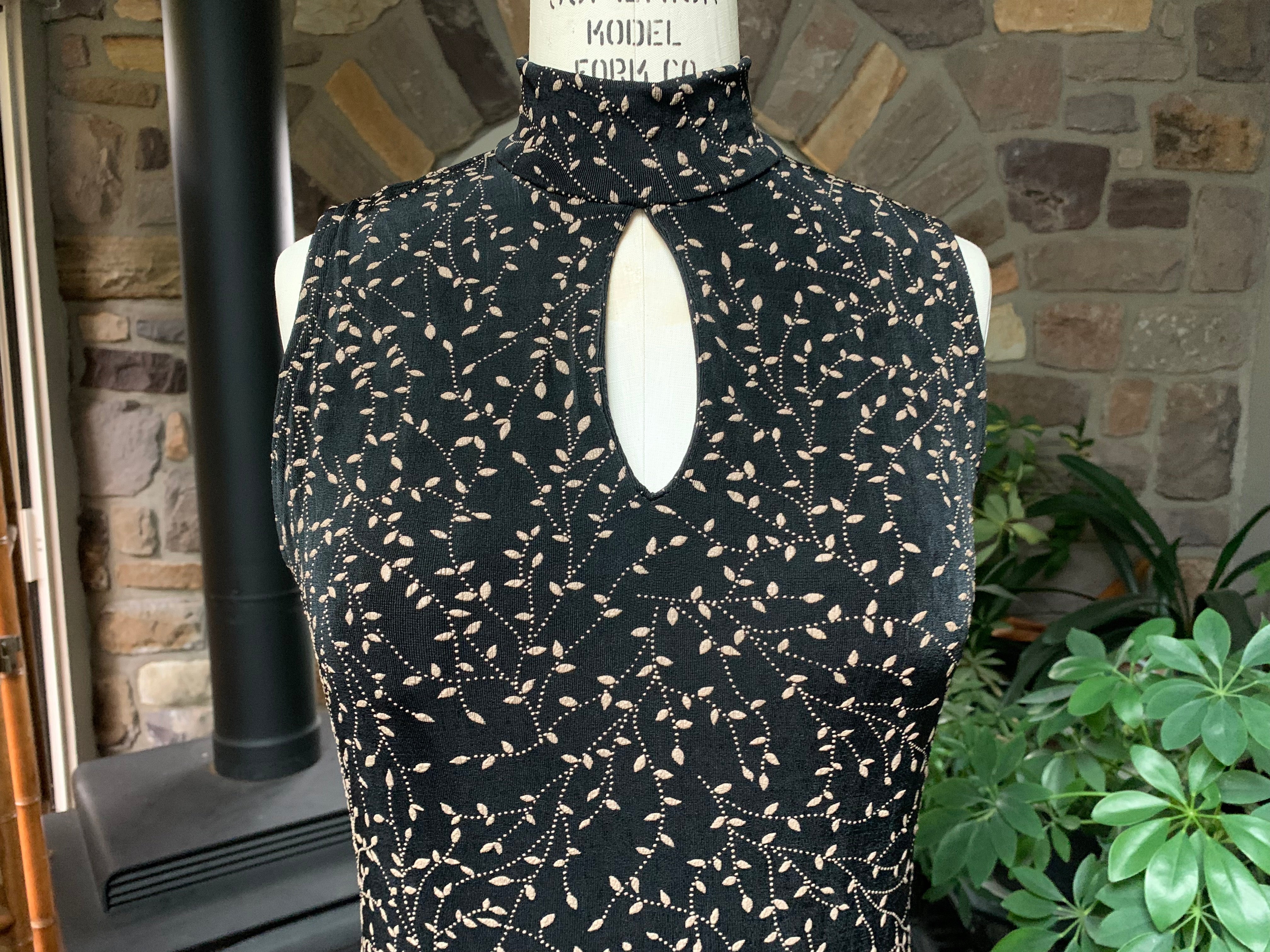 Vintage 90s Black And Tan Flocked Knit Maxi Dress By Ronni Nicole by Ouida | Shop THRILLING Vintage 90s Black And Tan Flocked Knit Maxi Dress By Ronni Nicole by Ouida | Shop THRILLING