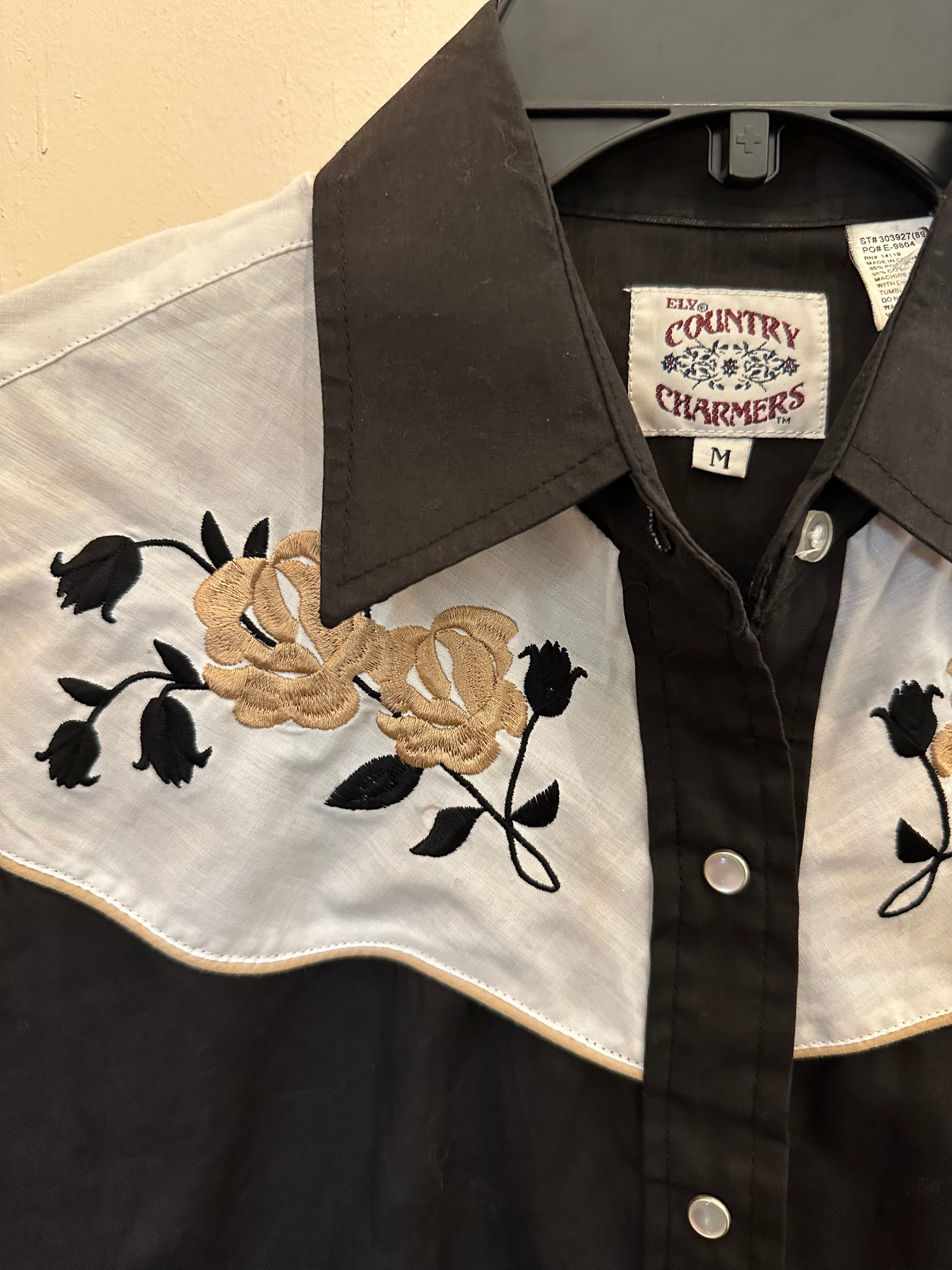 Vintage 70s/80s Rose Embroidered Western Shirt By Ely Country Charmers Shop THRILLING