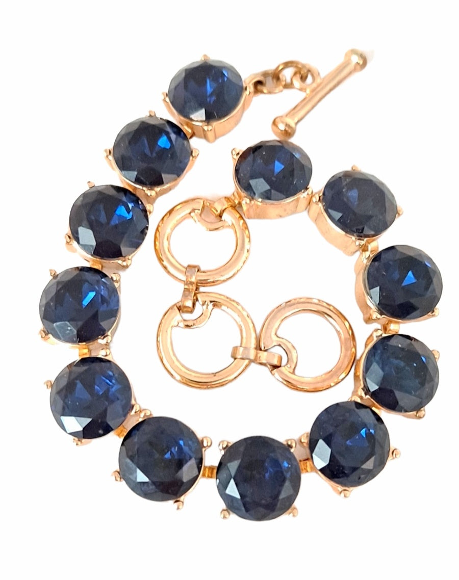 Vintage 00s Midnight Blue Open Back Glass Stone Bracelet Shop THRILLING