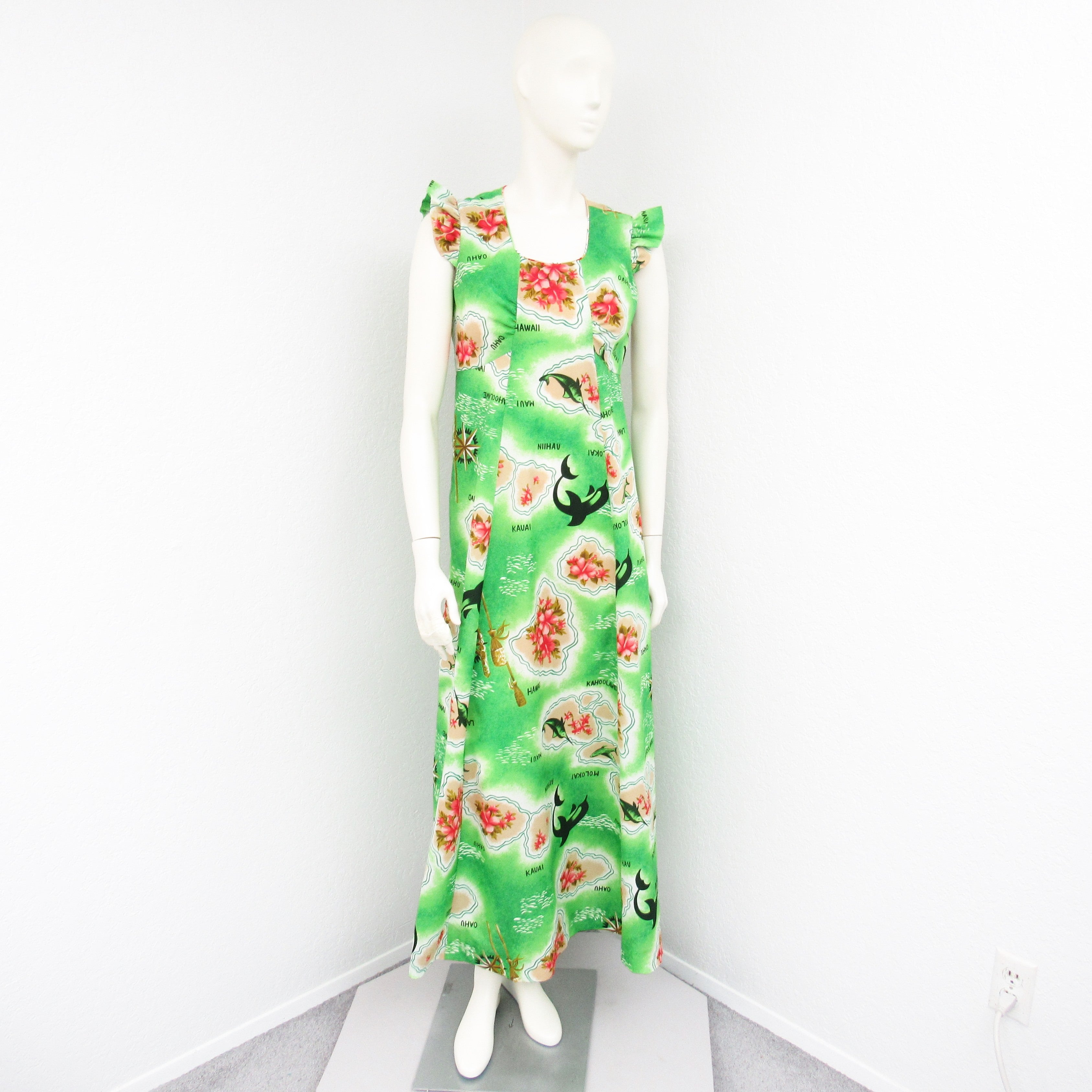Vintage 70s Green Hawaiian Dress Floral A-line Maxi Dress By Hukilau ...