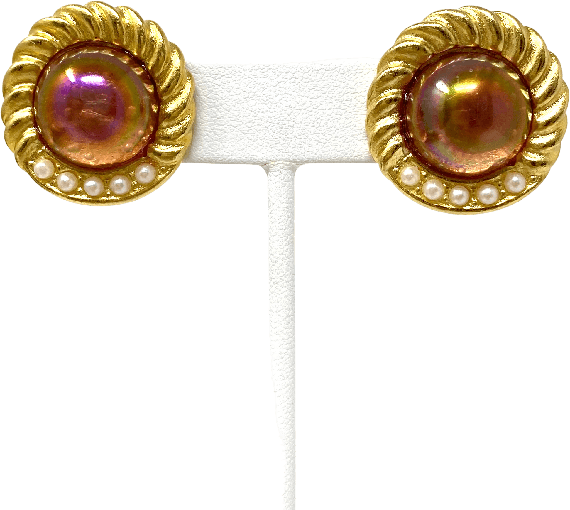 Vintage 80’s Pink Cabochon Faux Pearl Clip On Earrings Shop THRILLING