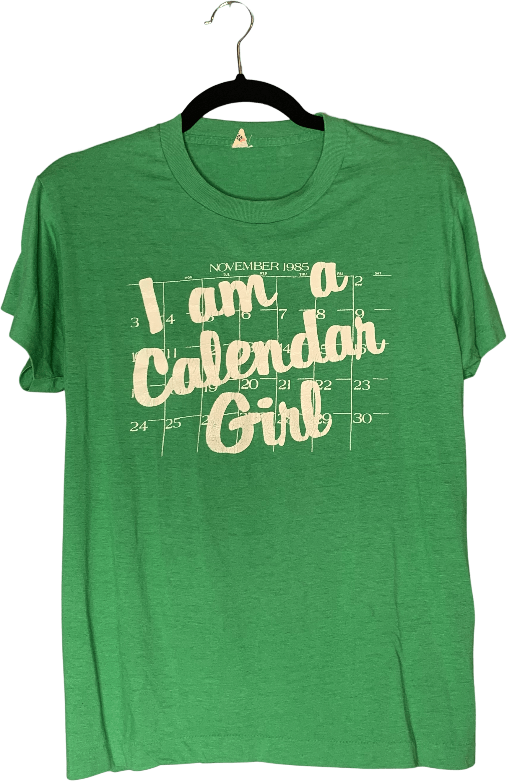 Vintage 80's Green November Calendar Girl Graphic T-Shirt | Shop THRILLING