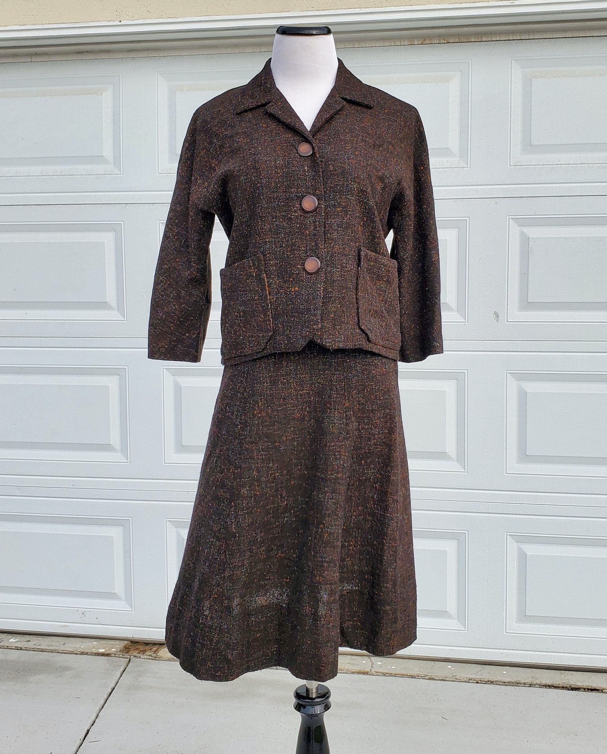 Vintage 40s 50s Two Piece Flecked Wool Tweed Skirt Suit Shop Thrilling